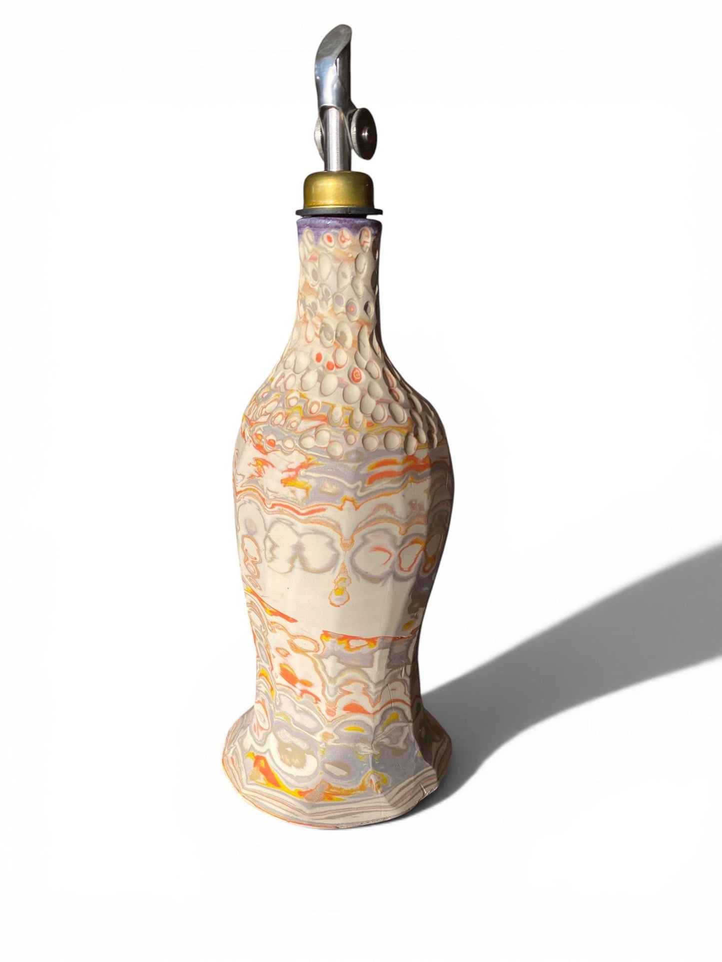 Handcrafted 18oz Porcelain Oil Dispenser | Neriage Swirled Marbled Clay, Hand-Carved Satin Pottery (D-45)