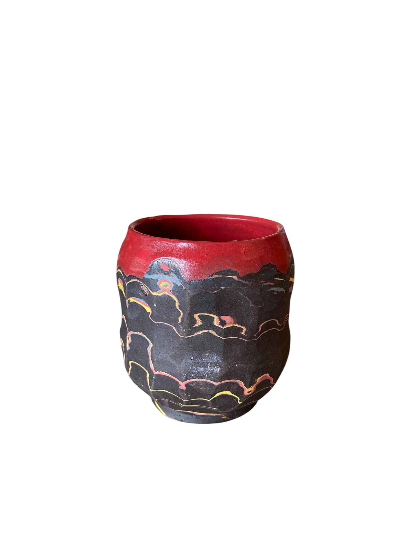 Artisanal Fluted 12 Ounce Porcelain Mug: Neriage Swirled Clays, Hand-Carved Satin-Smooth Pottery (D-26)