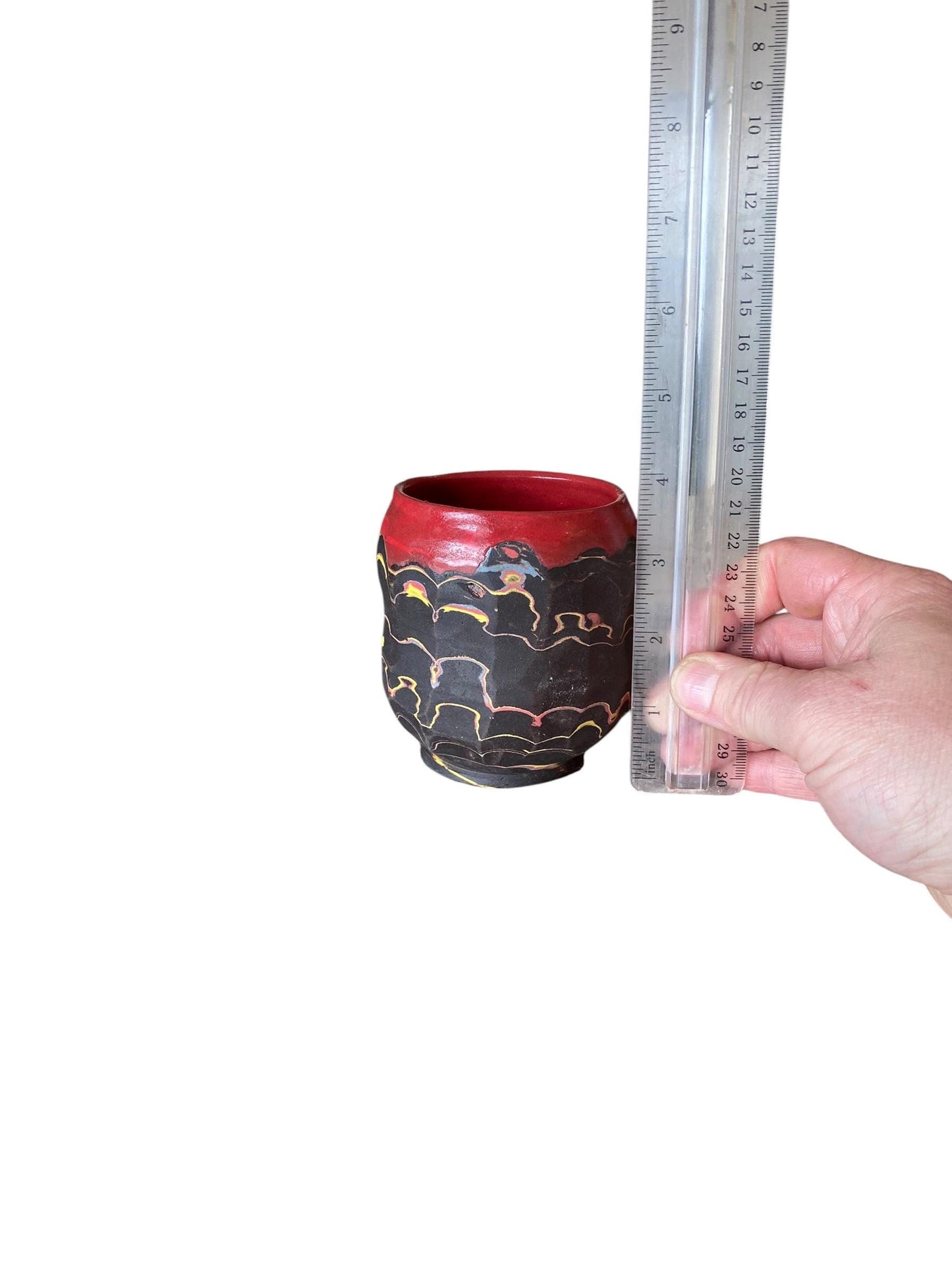 Artisanal Fluted 12 Ounce Porcelain Mug: Neriage Swirled Clays, Hand-Carved Satin-Smooth Pottery (D-26)