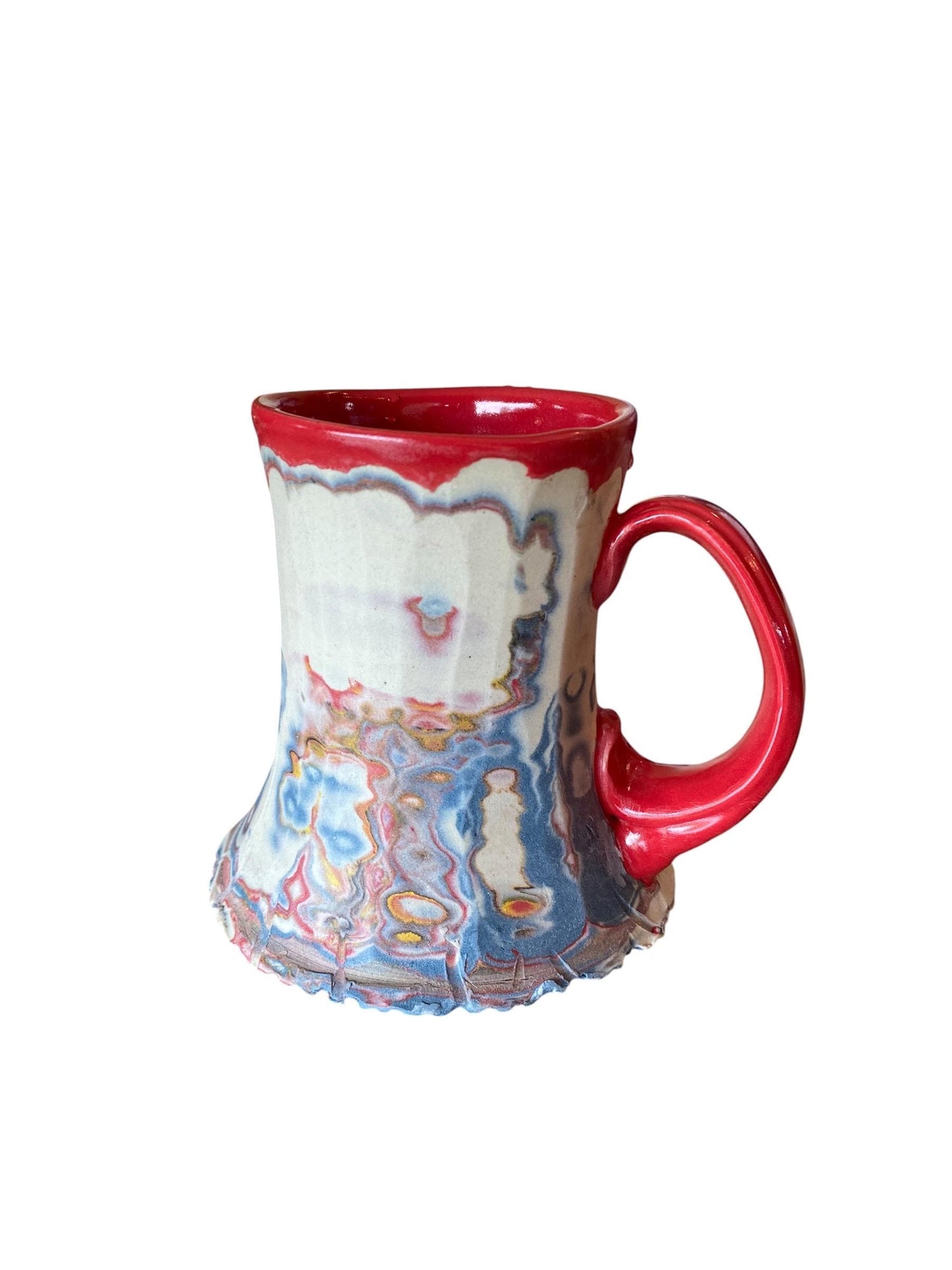 Artisanal Fluted 14 Ounce Porcelain Mug: Neriage Swirled Clays, Hand-Carved Satin-Smooth Pottery (D-23)
