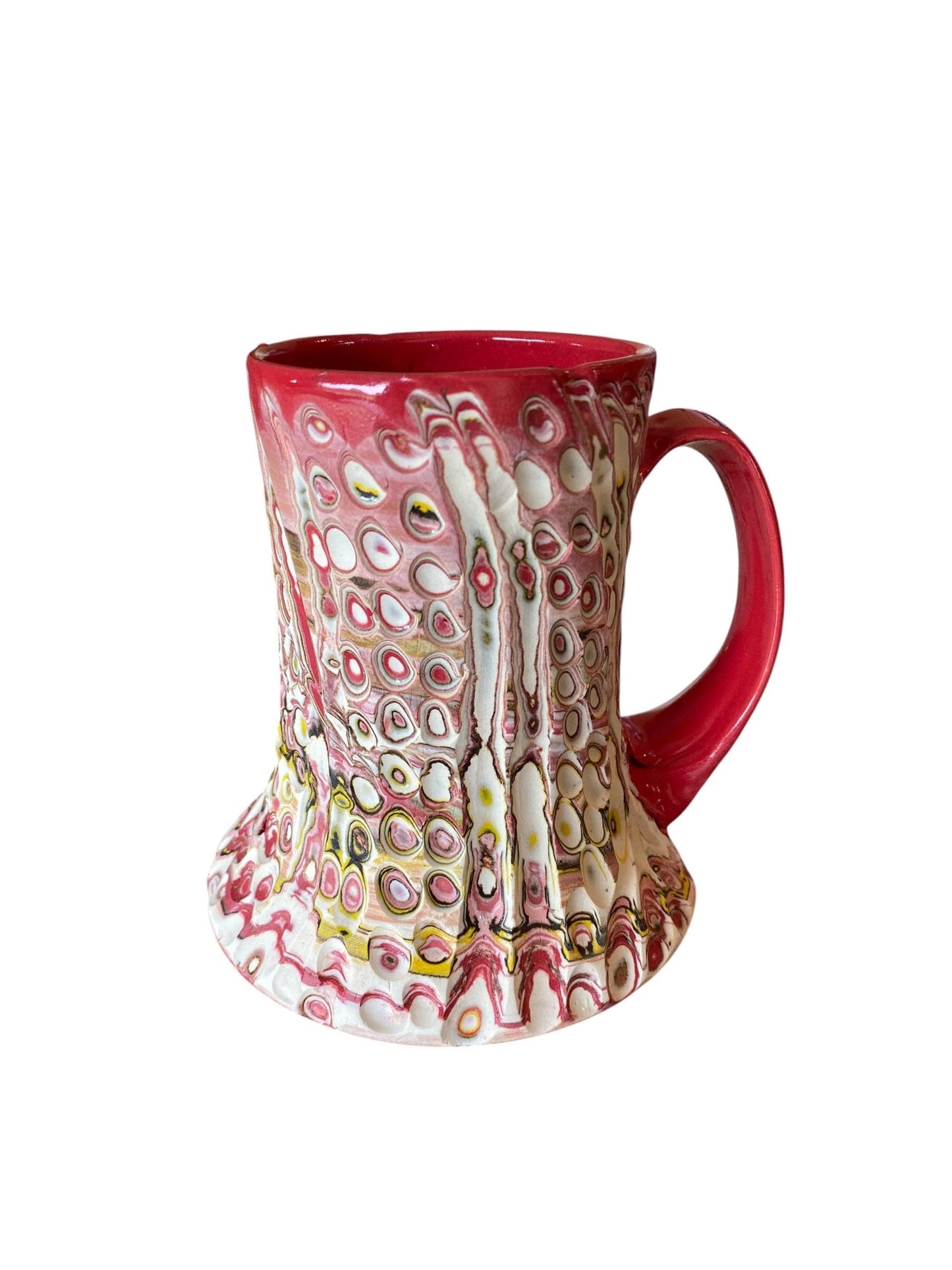Artisanal Fluted 16 Ounce Porcelain Mug: Neriage Swirled Clays, Hand-Carved Satin-Smooth Pottery (D-22)