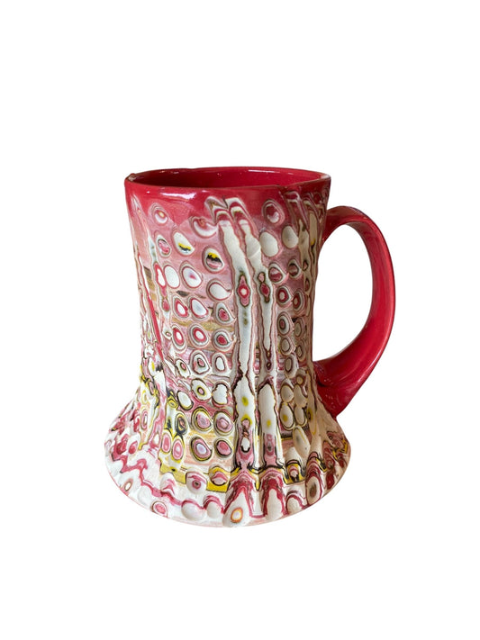 Artisanal Fluted 16 Ounce Porcelain Mug: Neriage Swirled Clays, Hand-Carved Satin-Smooth Pottery (D-22)