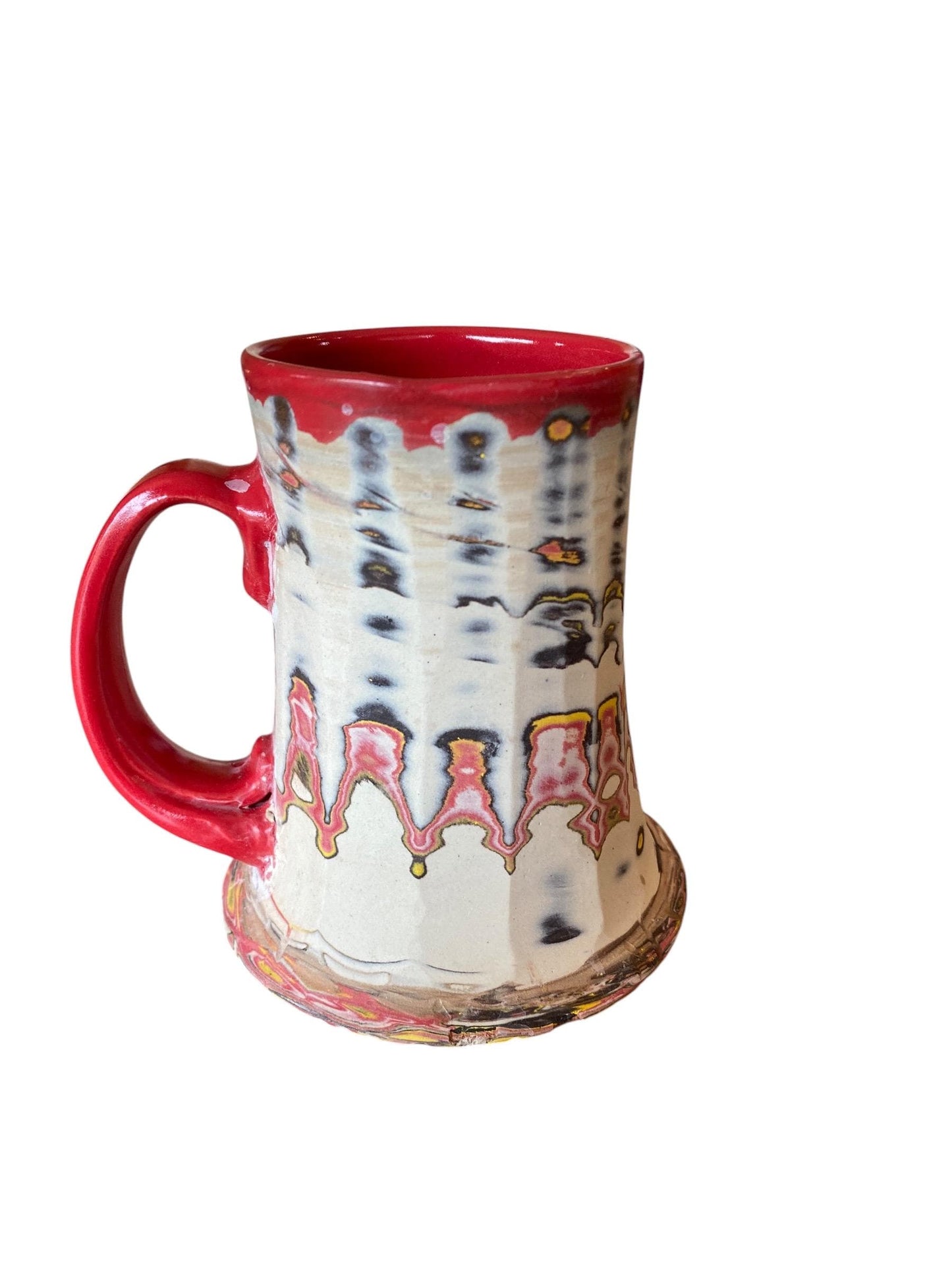 Artisanal Fluted 16 Ounce Porcelain Mug: Neriage Swirled Clays, Hand-Carved Satin-Smooth Pottery (D-21)
