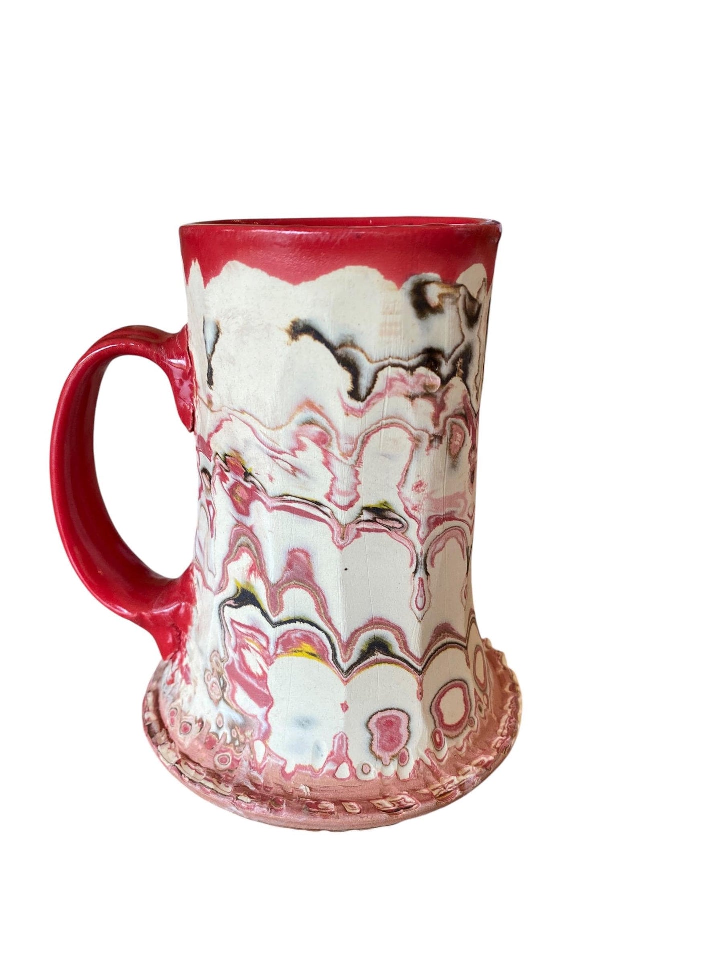 Artisanal Fluted 18 Ounce Porcelain Mug: Neriage Swirled Clays, Hand-Carved Satin-Smooth Pottery (D-19)