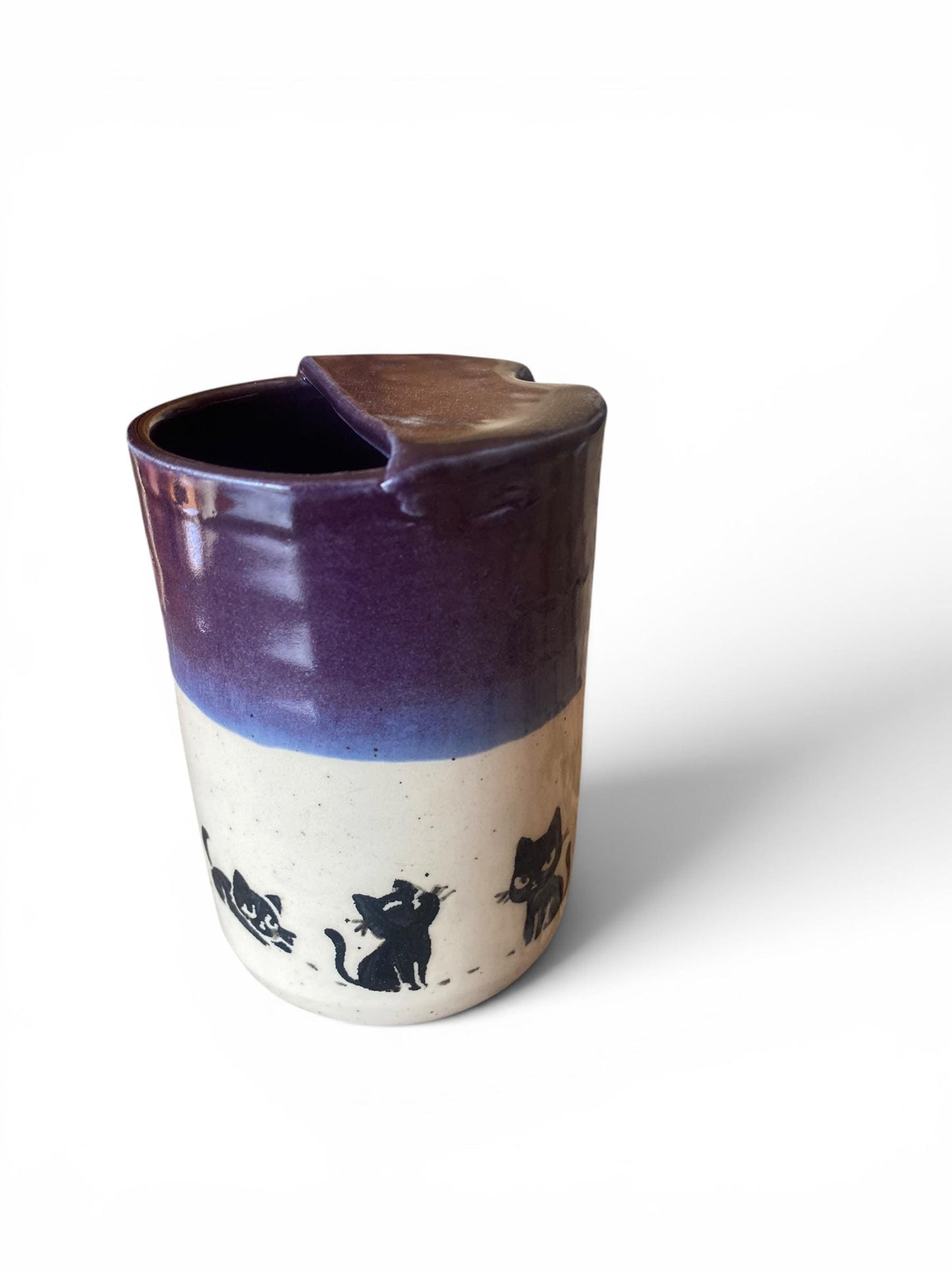 Handmade 10-Ounce Eco Travel Mug Embellished With Black Kittens