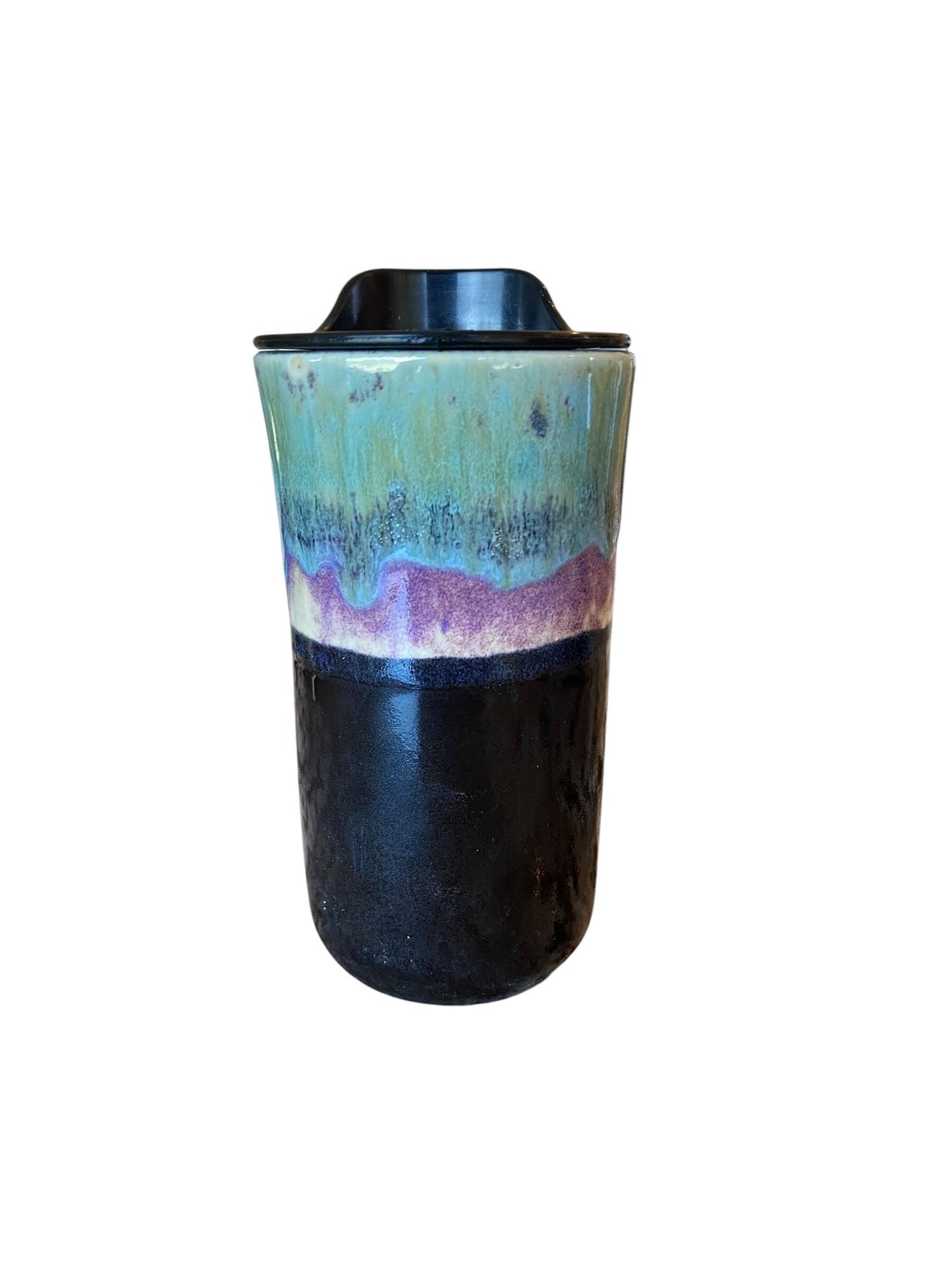 Handmade Turqiose, Purple and Black Porcelain Travel Mug: Coffee Cup