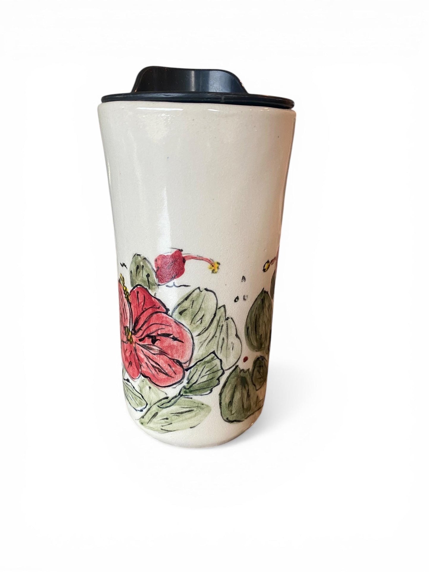 Hand Painted 16-Ounce Flower Travel Mug With BPA Free Locking Lid