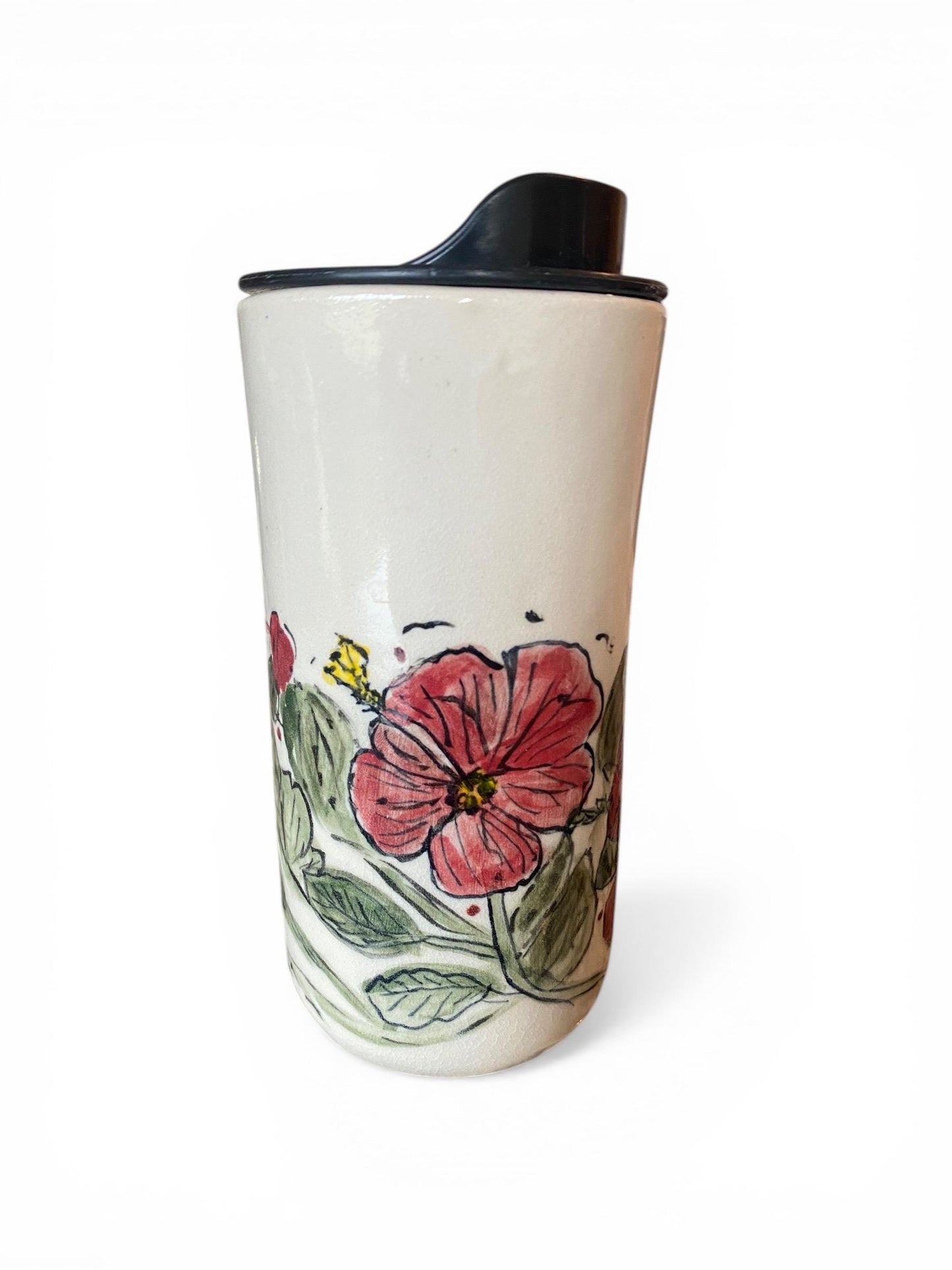 Hand Painted 16-Ounce Flower Travel Mug With BPA Free Locking Lid