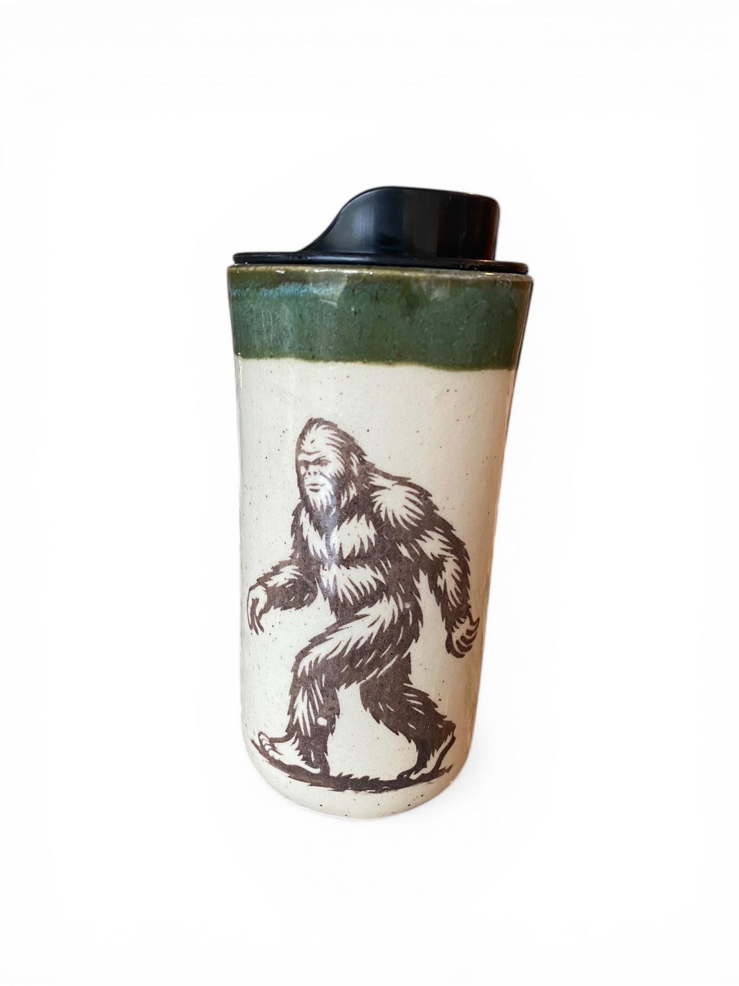 Handmade Hand-Painted Bigfoot Travel Mug- Pottery Mug -  Coffee Mug