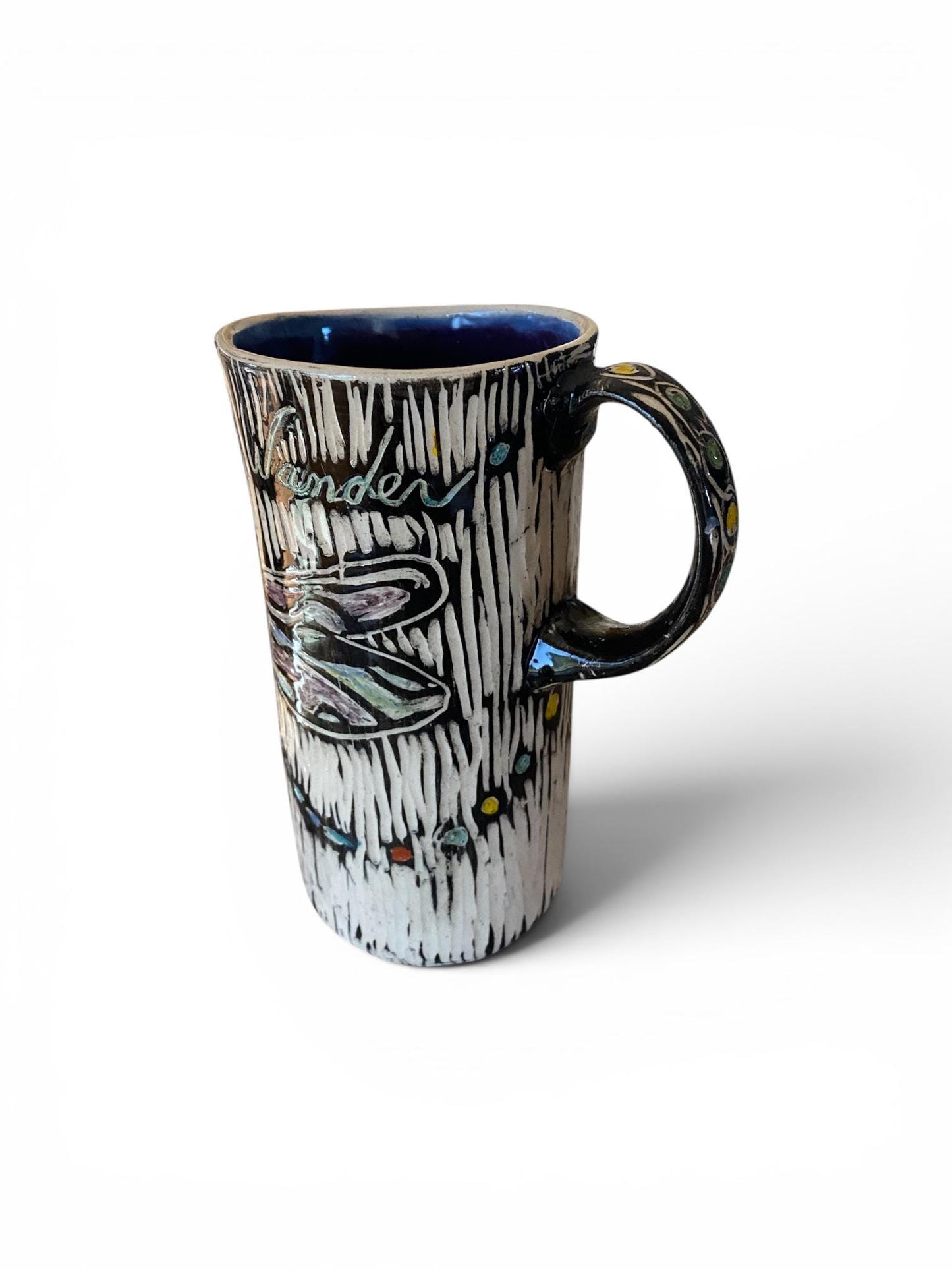 Born to Wander Sgraffito Dragonfly Stoneware Mug 16 Ounce Handmade Pottery Coffee Cup