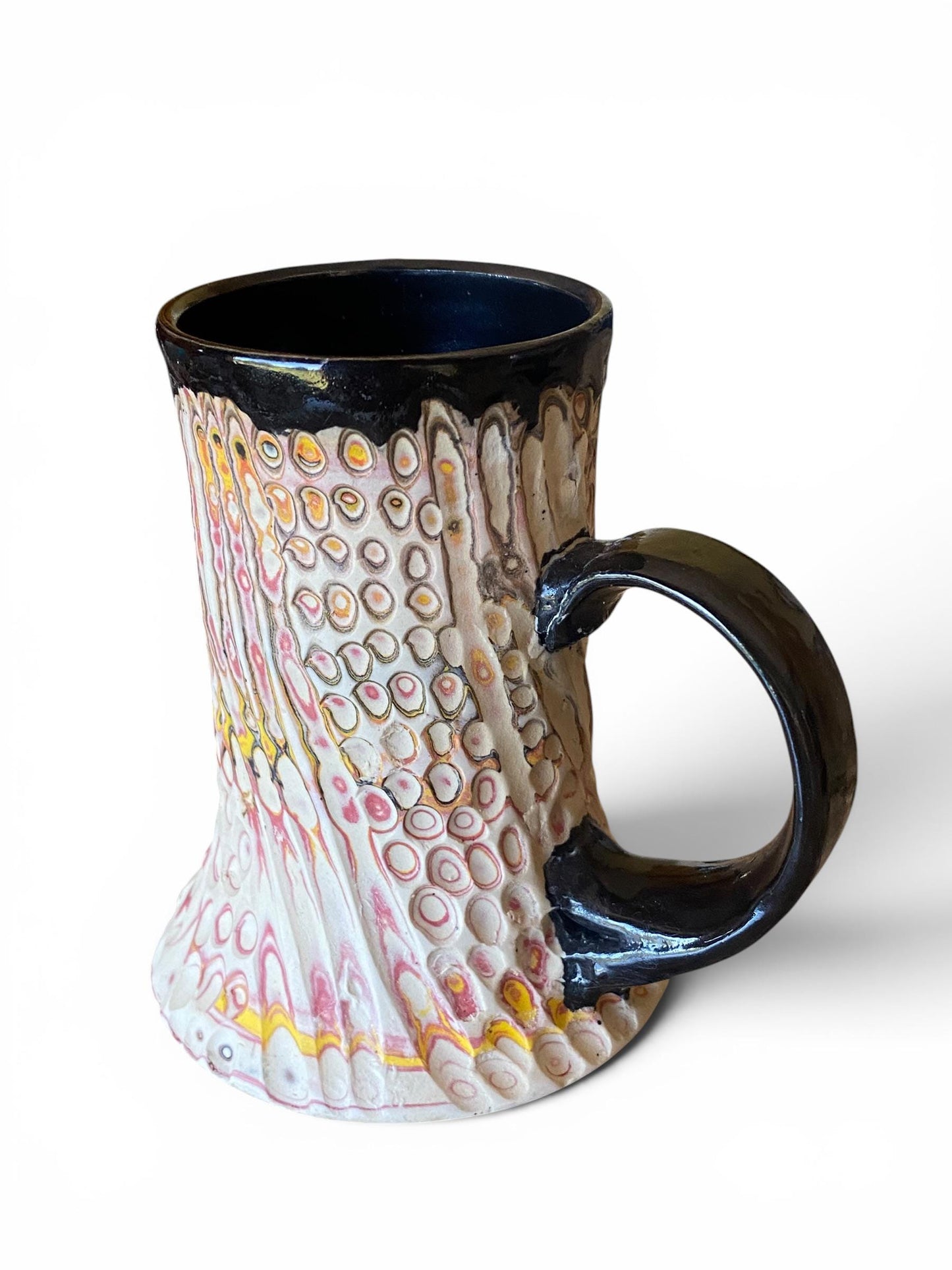 Artisanal Fluted 18 Ounce Porcelain Mug: Neriage Swirled Clays, Hand-Carved Satin-Smooth Pottery (E-1)