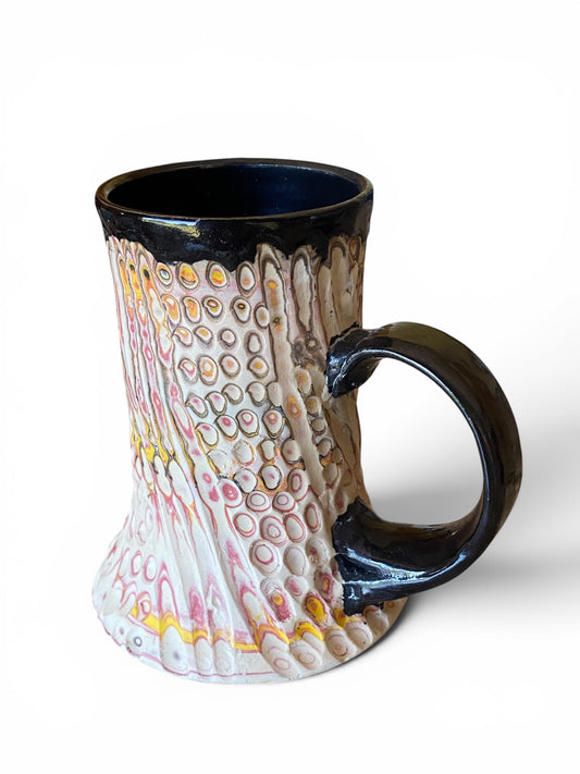 Artisanal Fluted 18 Ounce Porcelain Mug: Neriage Swirled Clays, Hand-Carved Satin-Smooth Pottery (E-1)