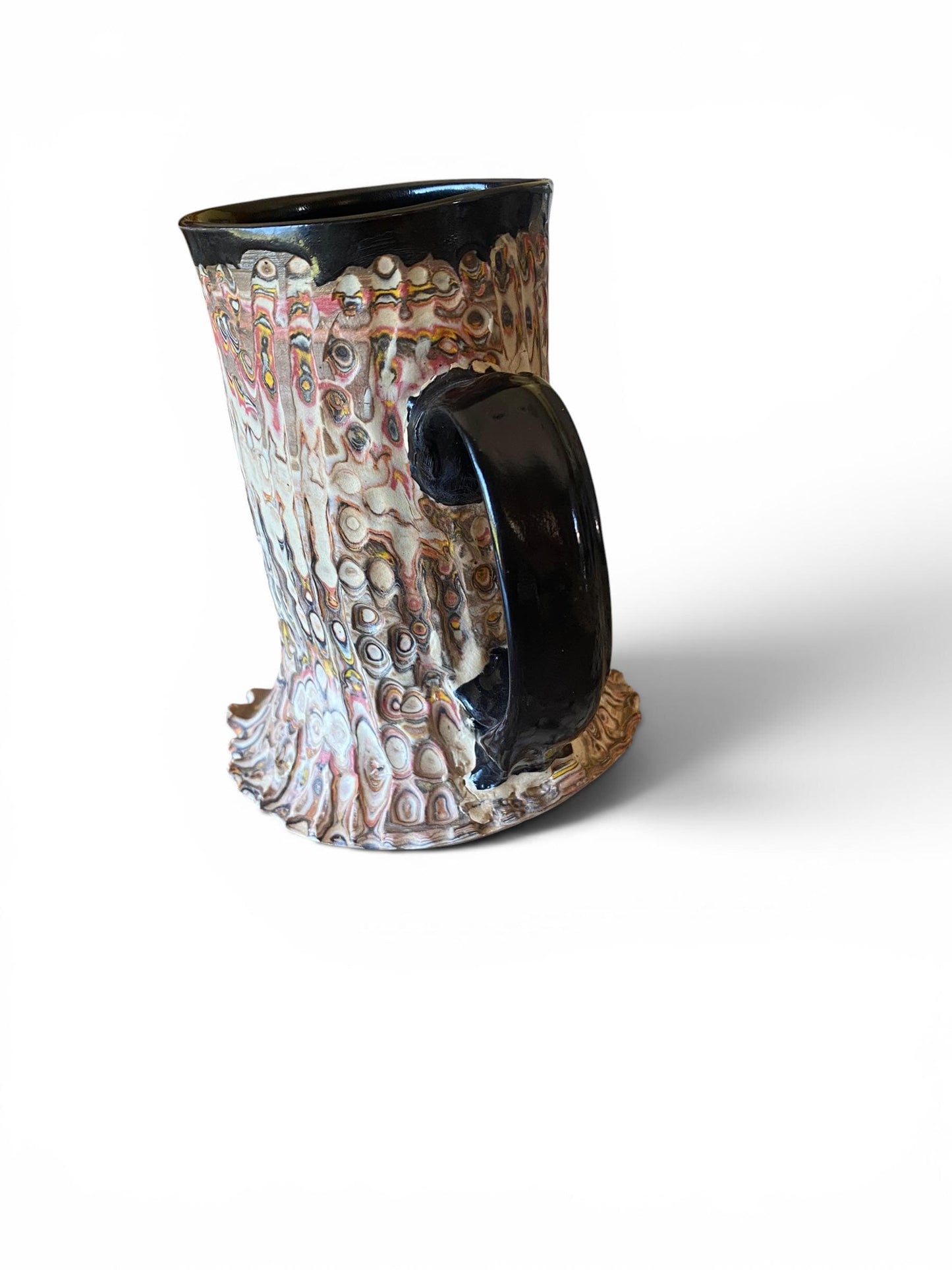 Artisanal Fluted 16 Ounce Porcelain Mug: Neriage Swirled Clays, Hand-Carved Satin-Smooth Pottery (E-2)