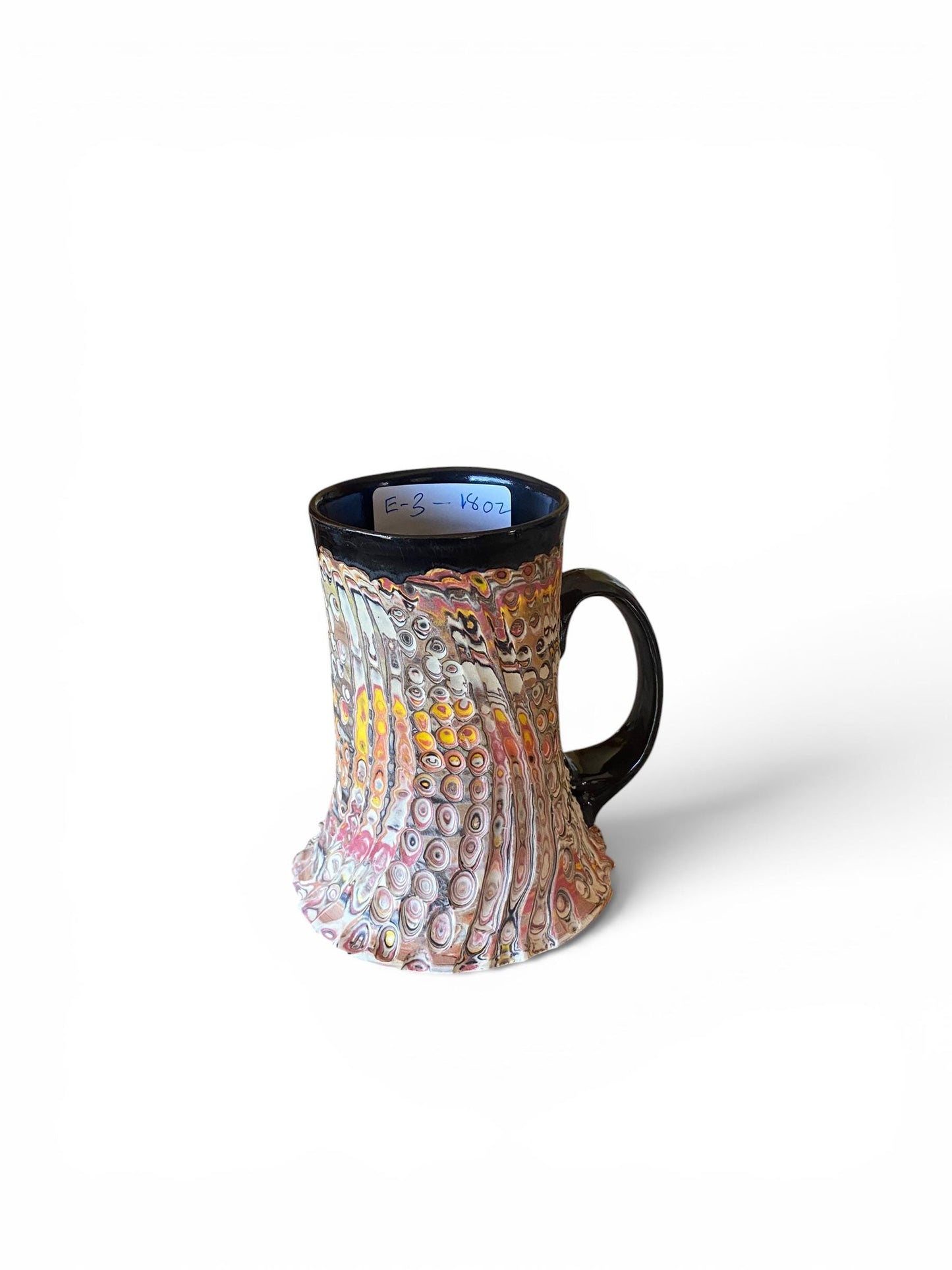 Artisanal Fluted 18 Ounce Porcelain Mug: Neriage Swirled Clays, Hand-Carved Satin-Smooth Pottery (E-3)