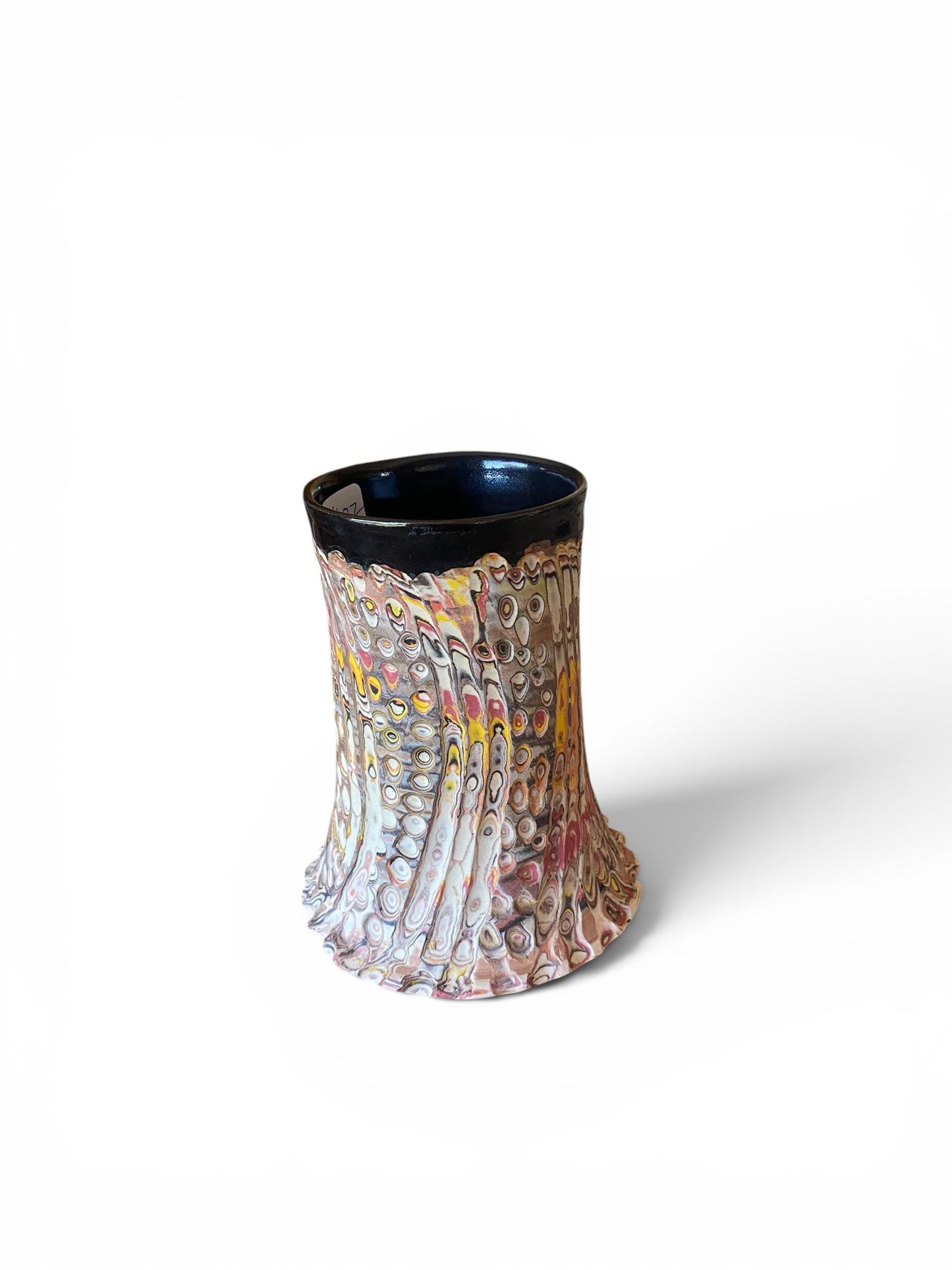 Artisanal Fluted 18 Ounce Porcelain Mug: Neriage Swirled Clays, Hand-Carved Satin-Smooth Pottery (E-3)