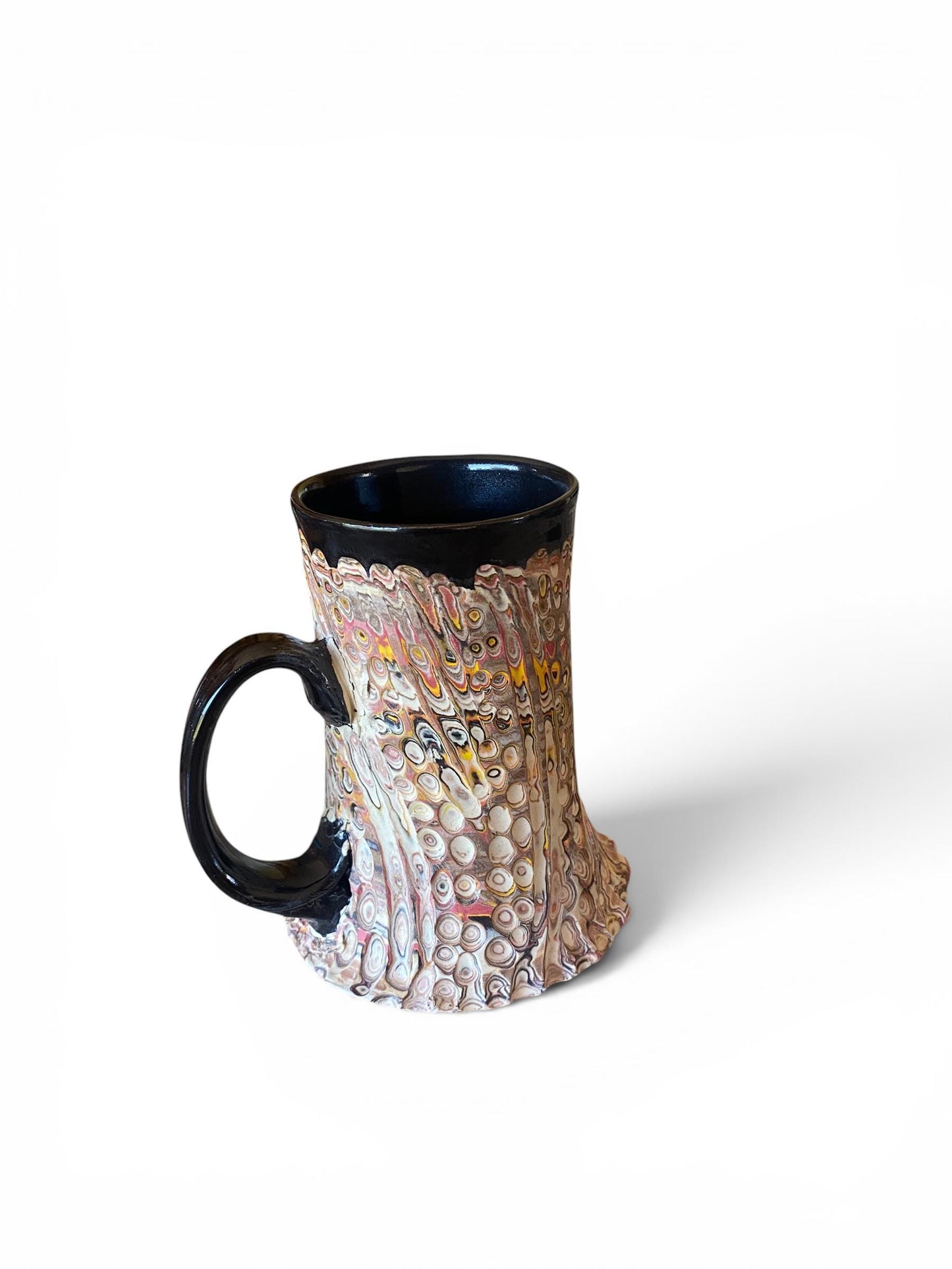 Artisanal Fluted 18 Ounce Porcelain Mug: Neriage Swirled Clays, Hand-Carved Satin-Smooth Pottery (E-3)