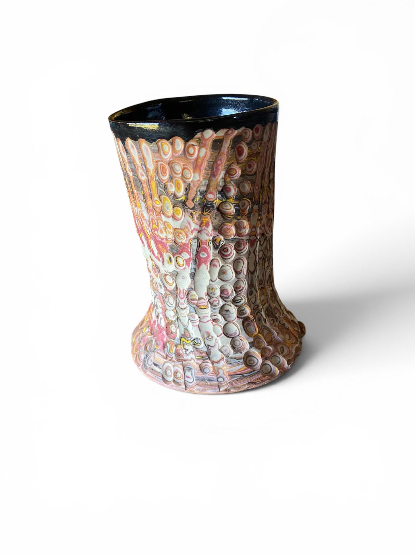 Artisanal Fluted 18 Ounce Porcelain Mug: Neriage Swirled Clays, Hand-Carved Satin-Smooth Pottery (E-4)