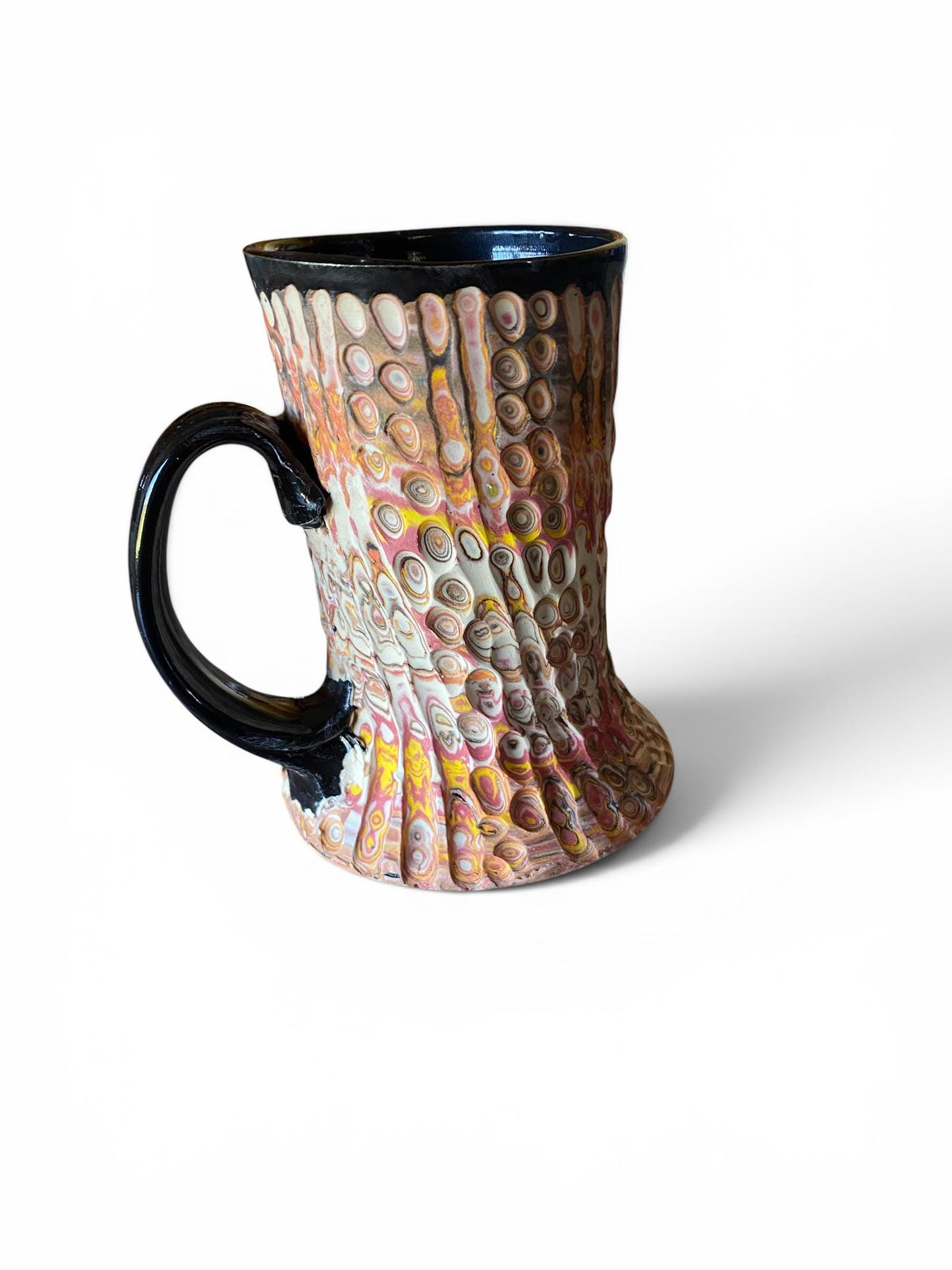 Artisanal Fluted 18 Ounce Porcelain Mug: Neriage Swirled Clays, Hand-Carved Satin-Smooth Pottery (E-4)