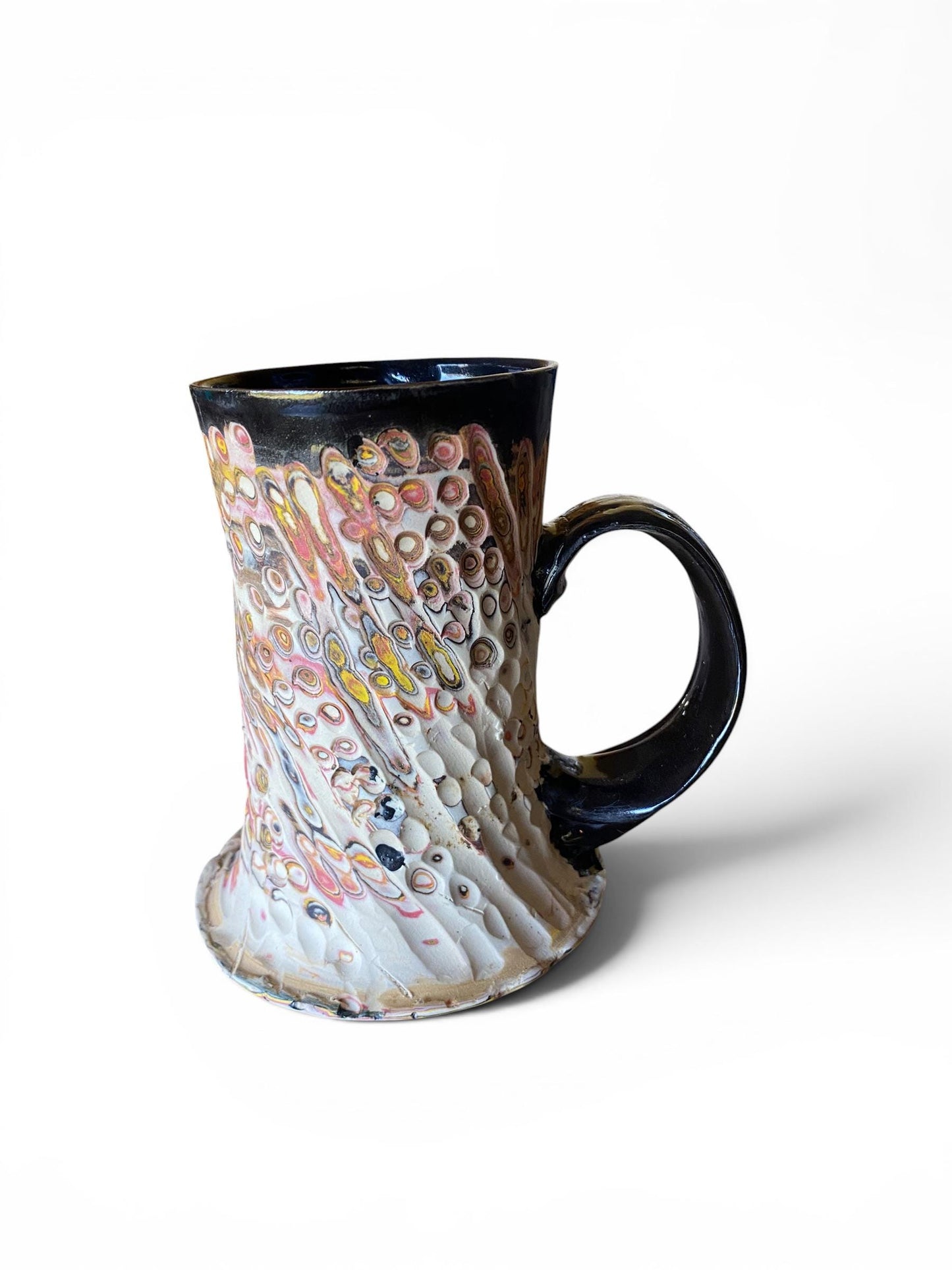 Artisanal Fluted 16 Ounce Porcelain Mug: Neriage Swirled Clays, Hand-Carved Satin-Smooth Pottery (E-5)