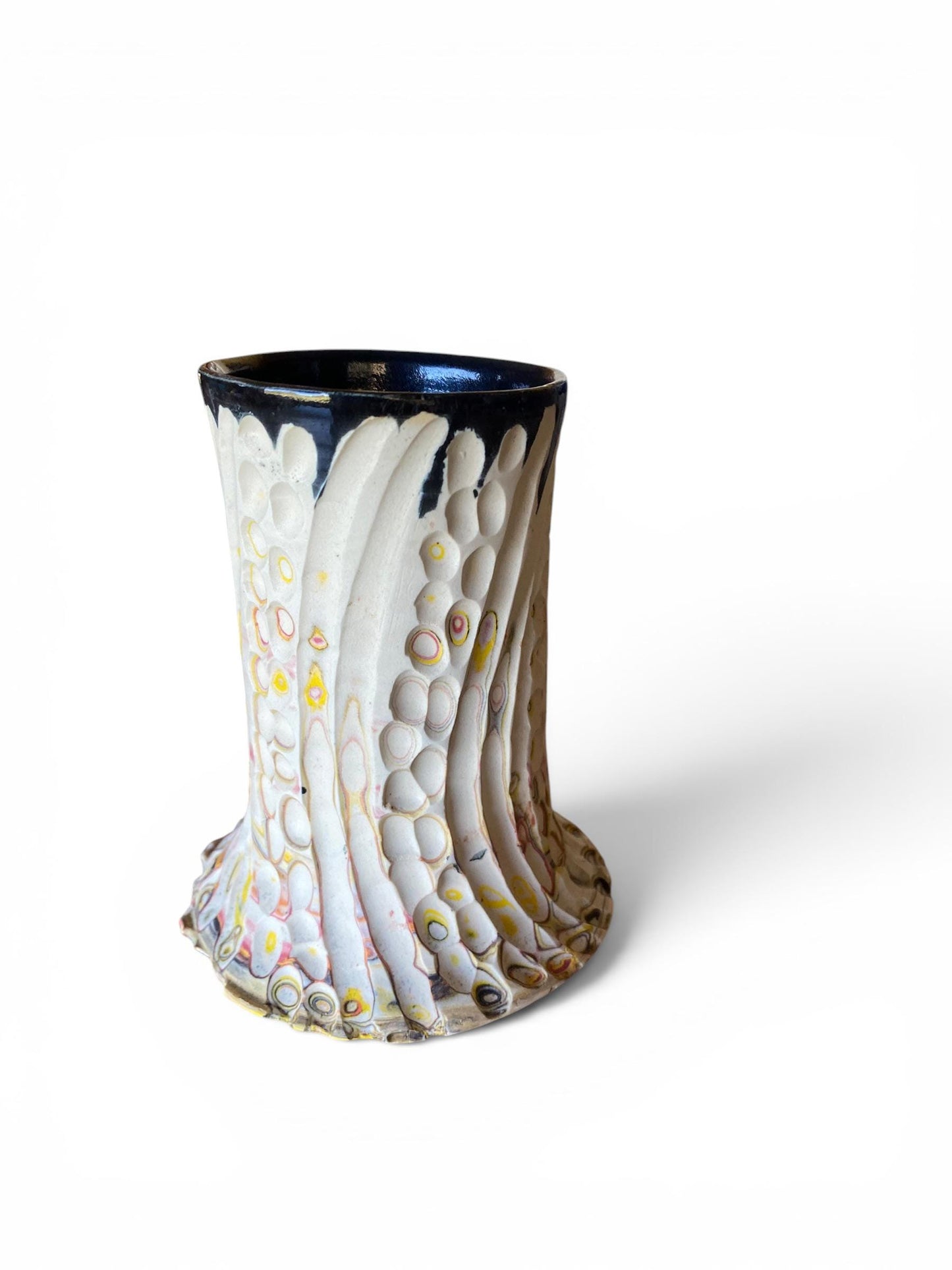 Artisanal Fluted 16 Ounce Porcelain Mug: Neriage Swirled Clays, Hand-Carved Satin-Smooth Pottery (E-6)
