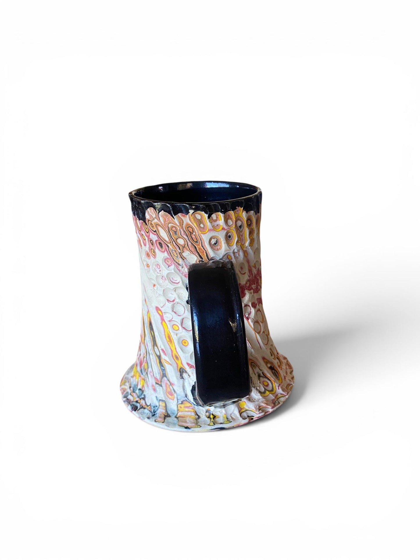 Artisanal Fluted 14 Ounce Porcelain Mug: Neriage Swirled Clays, Hand-Carved Satin-Smooth Pottery (E-8)