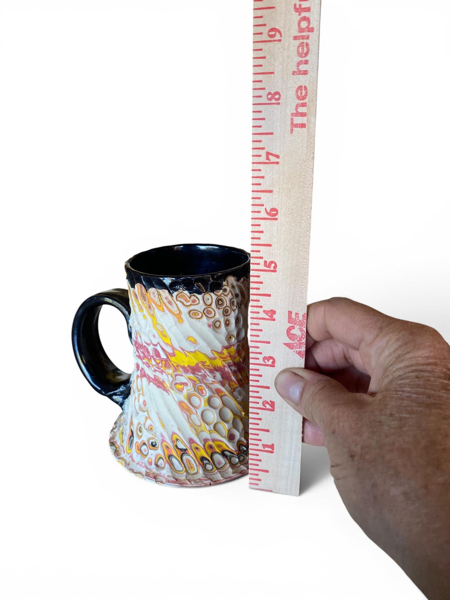Artisanal Fluted 14 Ounce Porcelain Mug: Neriage Swirled Clays, Hand-Carved Satin-Smooth Pottery (E-8)