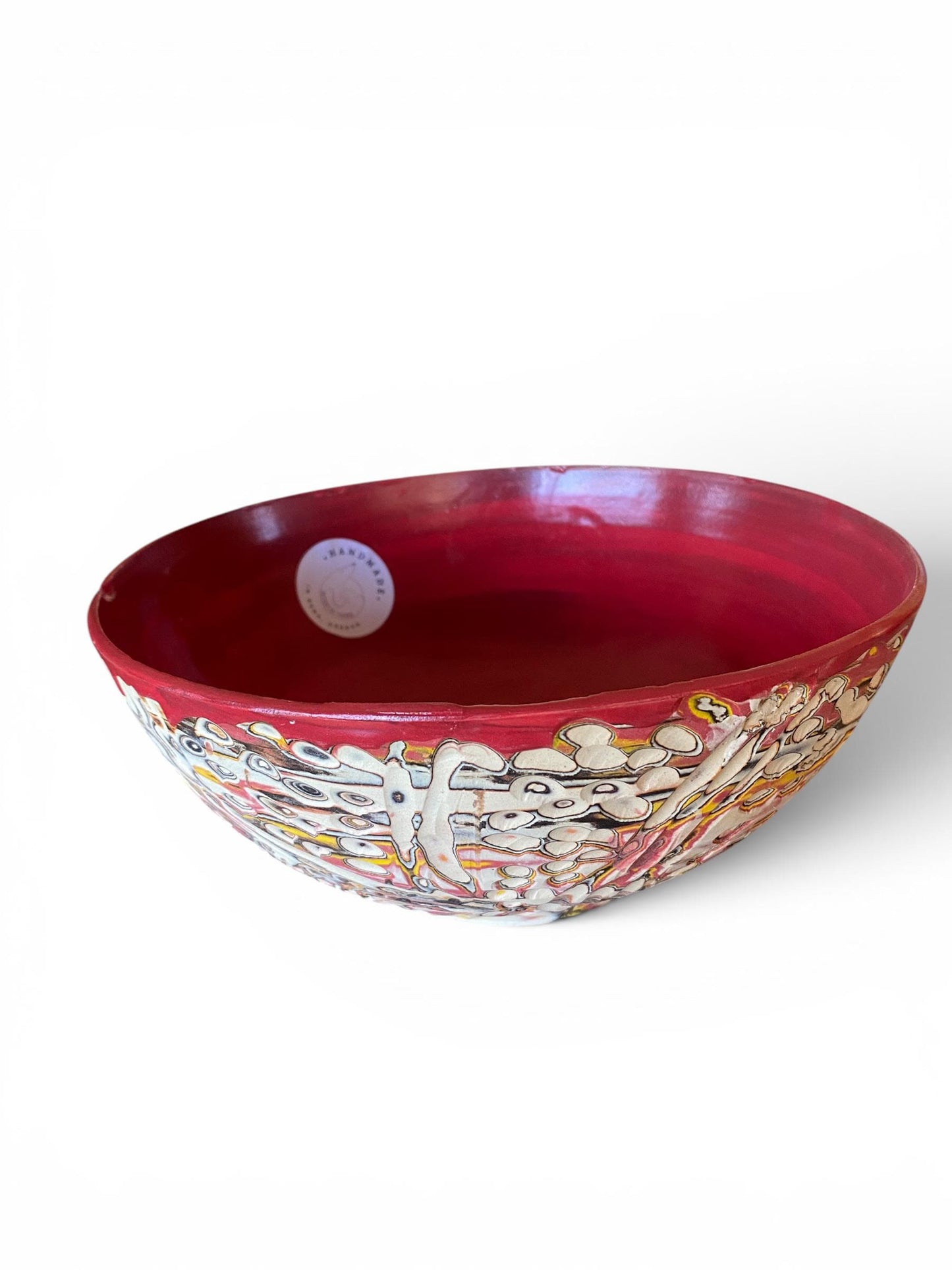 Reds and Yellows - NeriageMedium Serving Bowl Artisan Crafted Pottery Stylish Entertaining