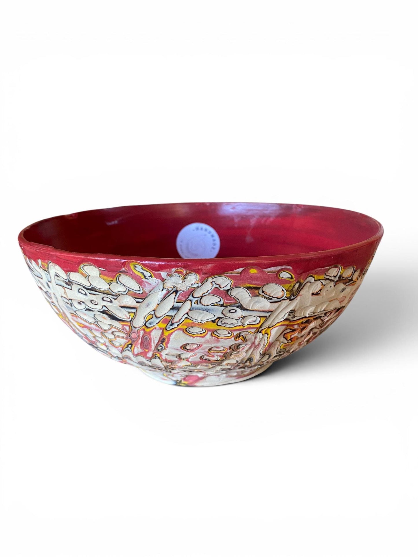 Reds and Yellows - NeriageMedium Serving Bowl Artisan Crafted Pottery Stylish Entertaining
