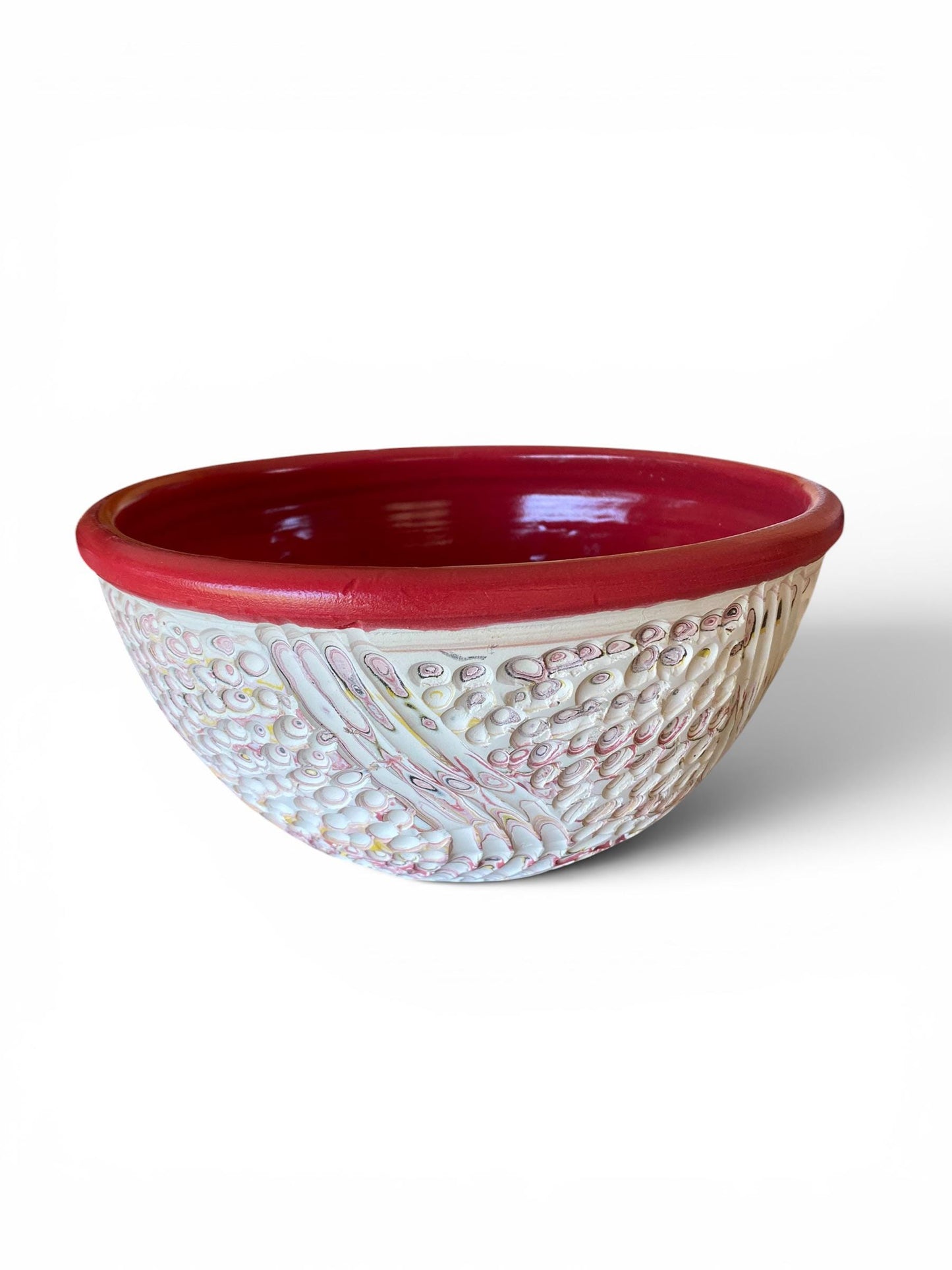 Neriage Reds,  Medium Serving Bowl Artisan Crafted Pottery Stylish Entertaining