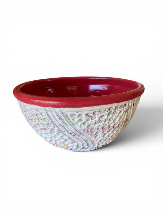 Neriage Reds,  Medium Serving Bowl Artisan Crafted Pottery Stylish Entertaining
