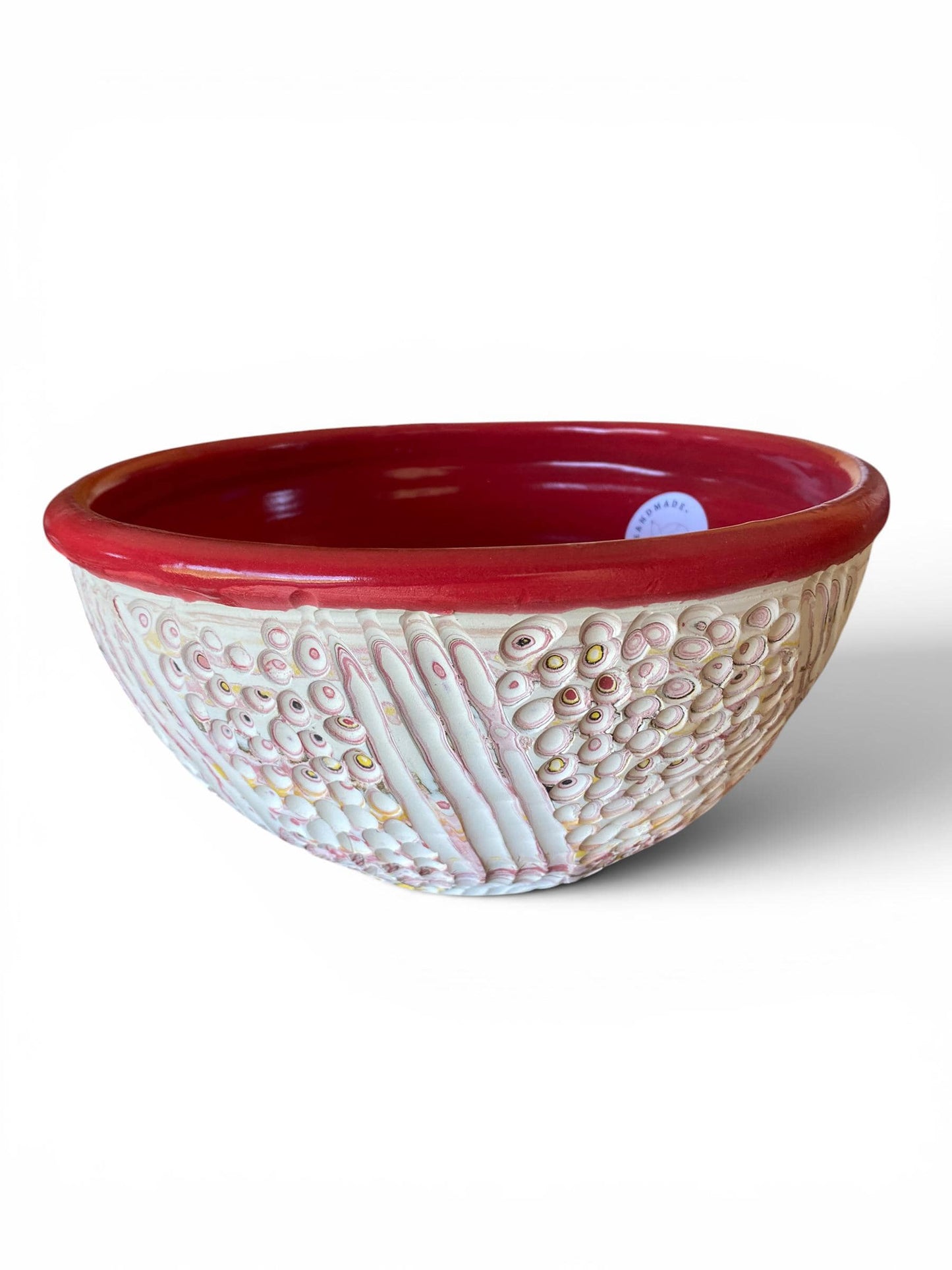 Neriage Reds,  Medium Serving Bowl Artisan Crafted Pottery Stylish Entertaining