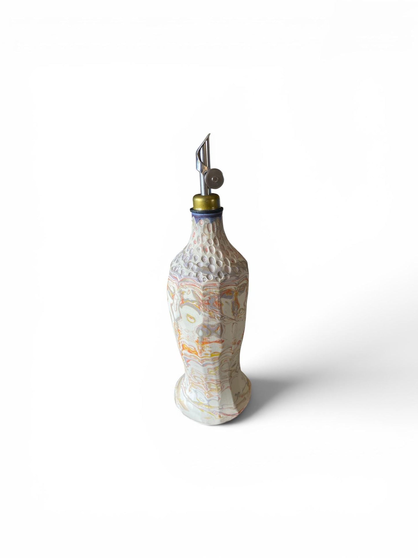 Handcrafted Porcelain Oil Dispenser 18oz Neriage Swirled Clay Japanese Pottery Olive Kitchen Bottle (D-46)