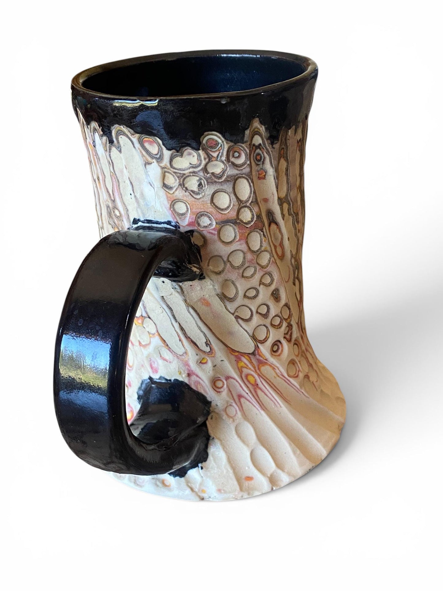 Artisanal Fluted 18 Ounce Porcelain Mug: Neriage Swirled Clays, Hand-Carved Satin-Smooth Pottery (E-1)