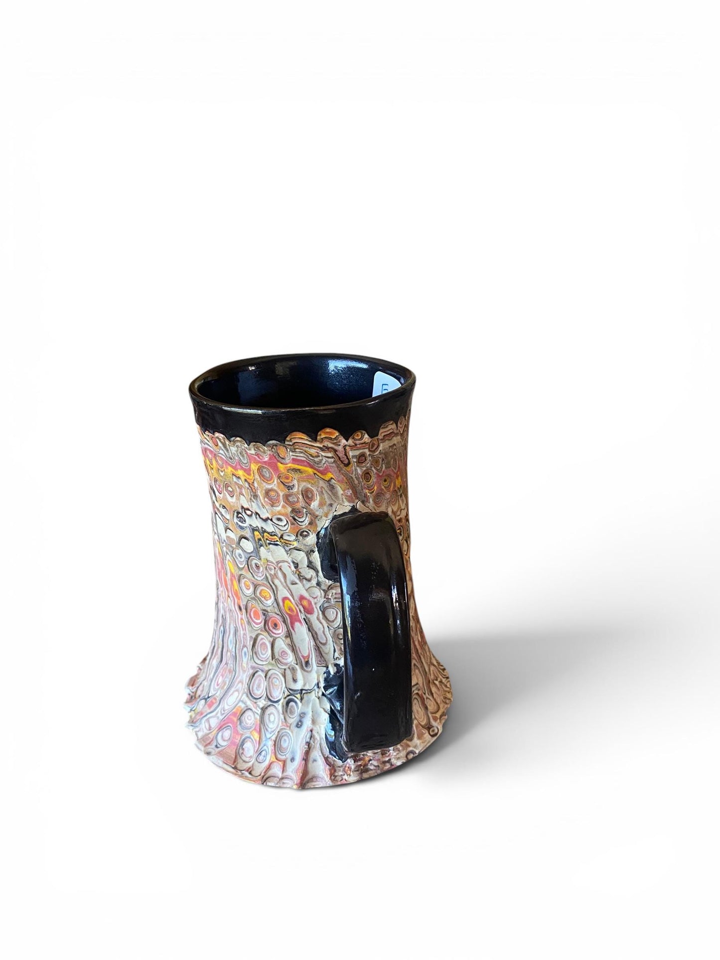 Artisanal Fluted 18 Ounce Porcelain Mug: Neriage Swirled Clays, Hand-Carved Satin-Smooth Pottery (E-3)