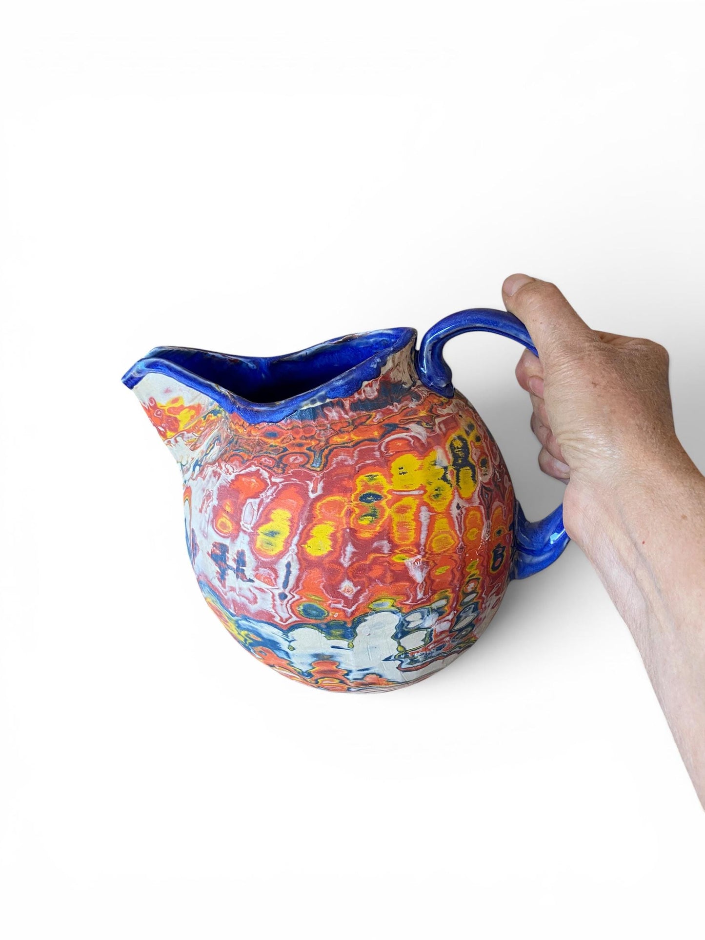 Large Neriage Carved Pitcher - Nerikomi Margarita Pitcher