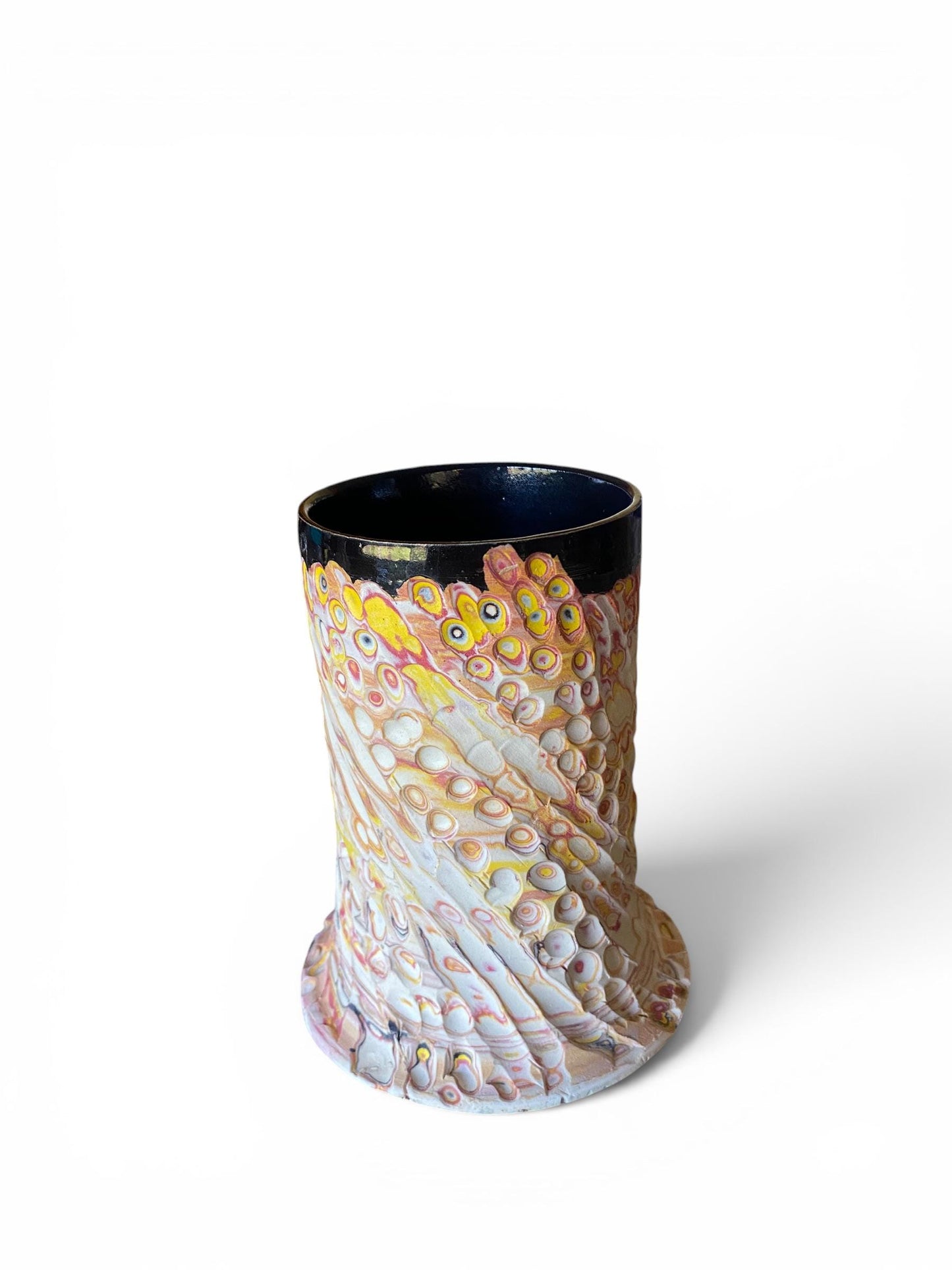 Artisanal Fluted 16 Ounce Porcelain Mug: Neriage Swirled Clays, Hand-Carved Satin-Smooth Pottery (E-7)