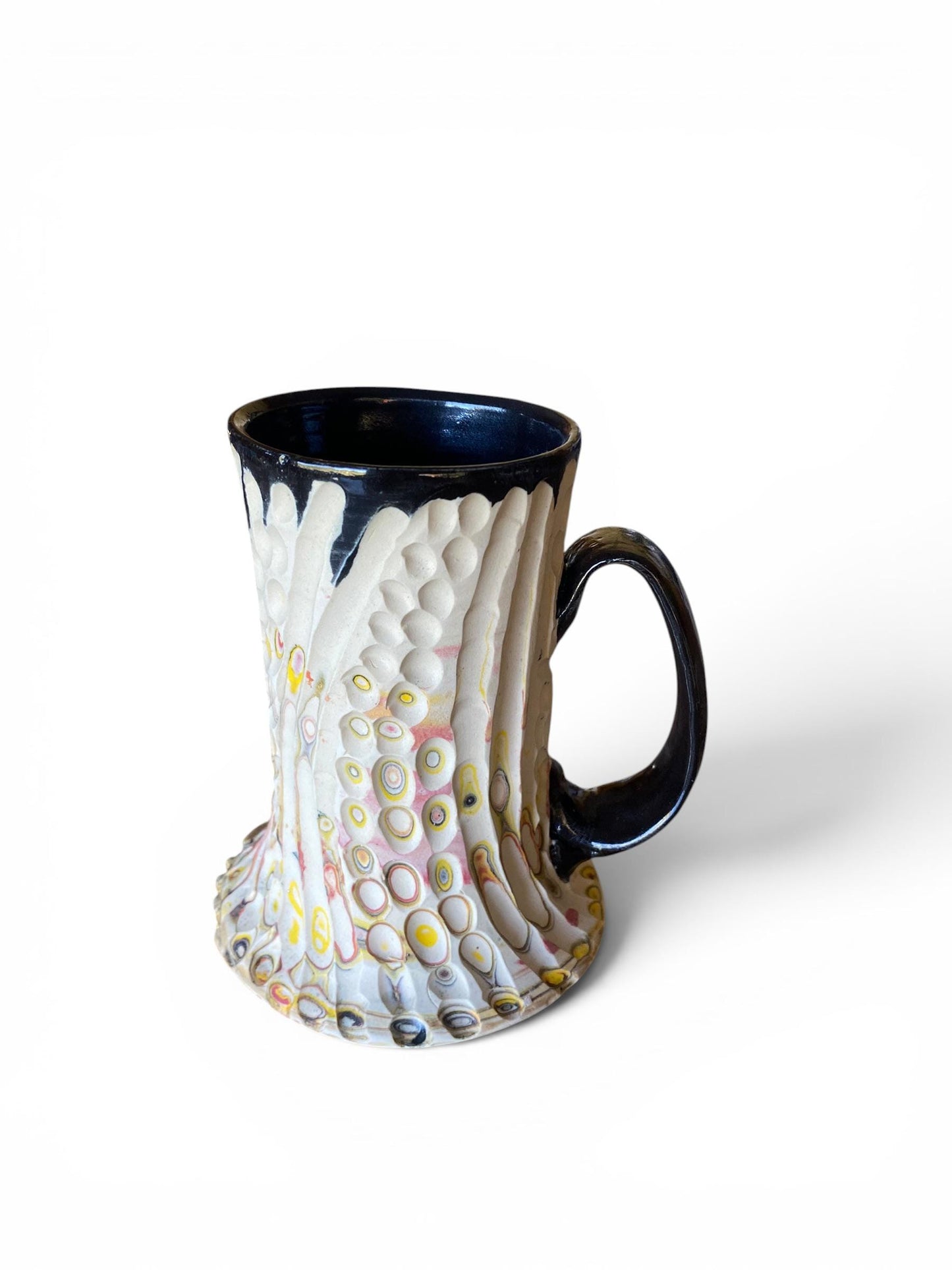 Artisanal Fluted 16 Ounce Porcelain Mug: Neriage Swirled Clays, Hand-Carved Satin-Smooth Pottery (E-6)