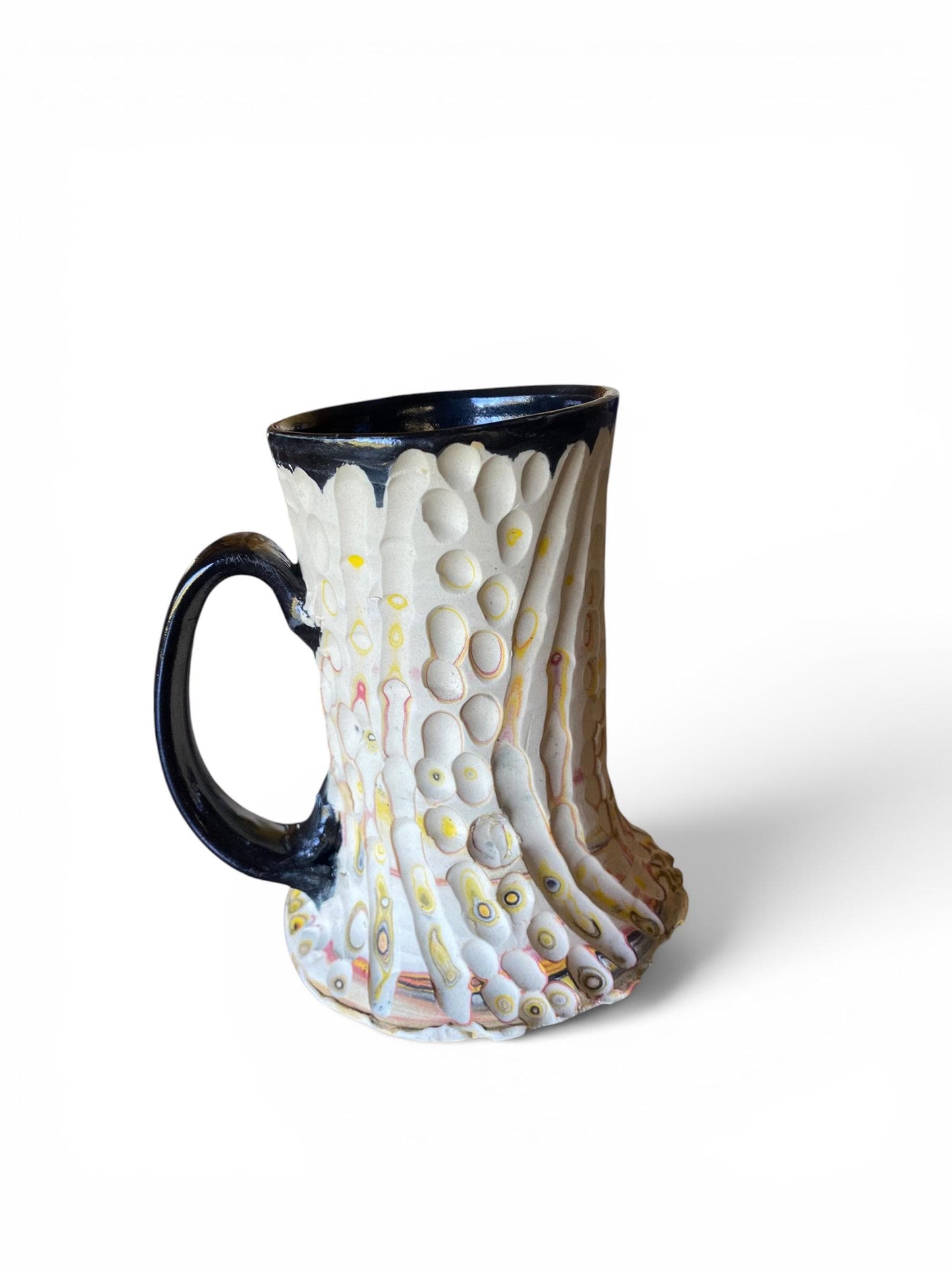 Artisanal Fluted 16 Ounce Porcelain Mug: Neriage Swirled Clays, Hand-Carved Satin-Smooth Pottery (E-6)