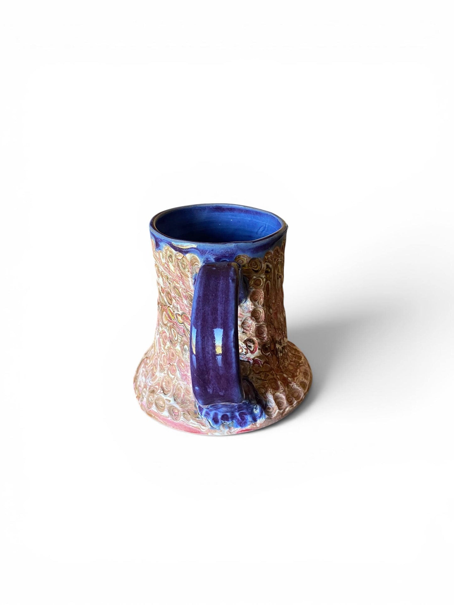 Artisanal Fluted 14 Ounce Porcelain Mug: Neriage Swirled Clays, Hand-Carved Satin-Smooth Pottery (E-9)