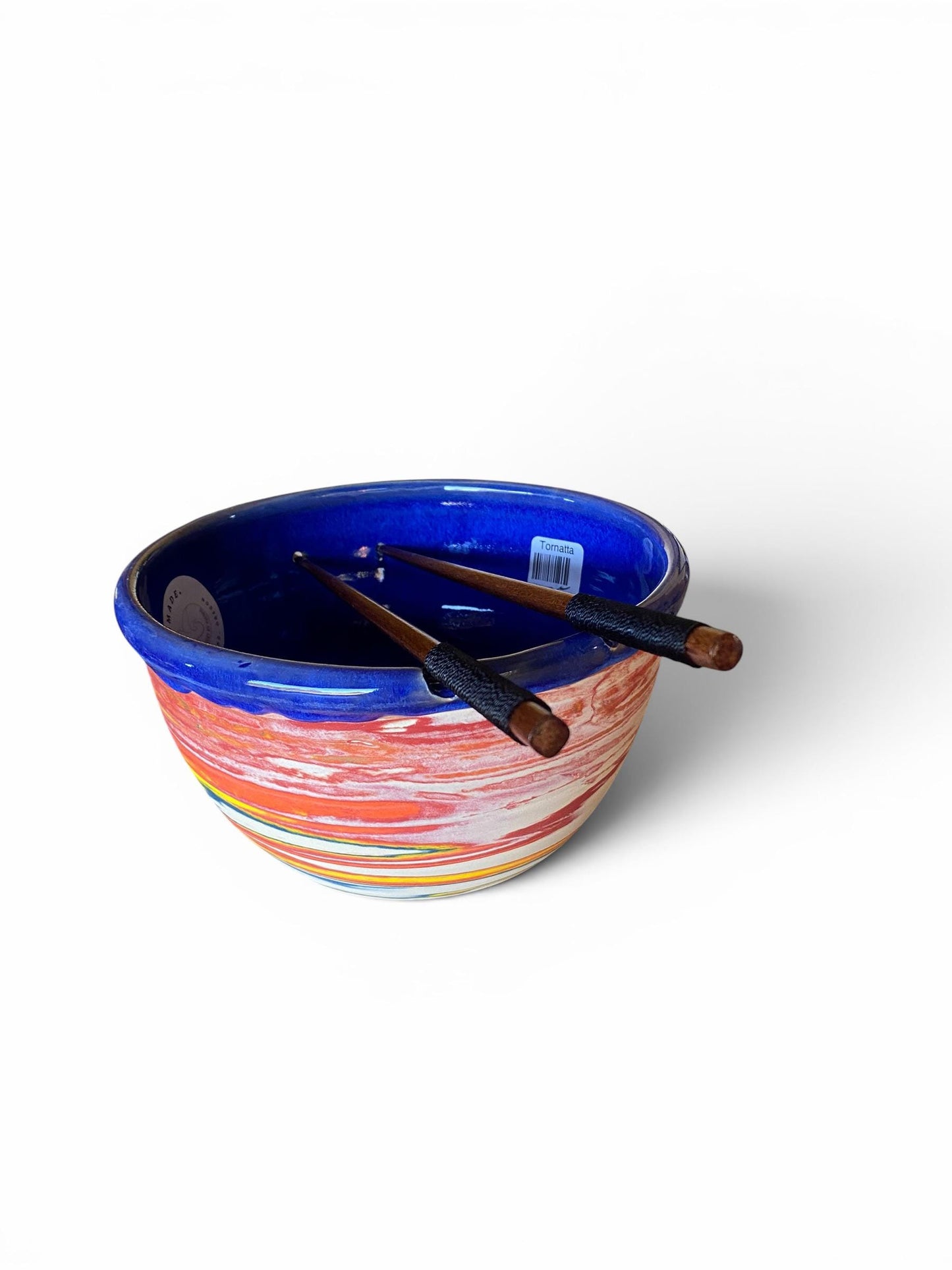 Handcrafted Large Neriage (layered clay) Noodle Bowl Set: Porcelain Noodle Dish with Chopsticks
