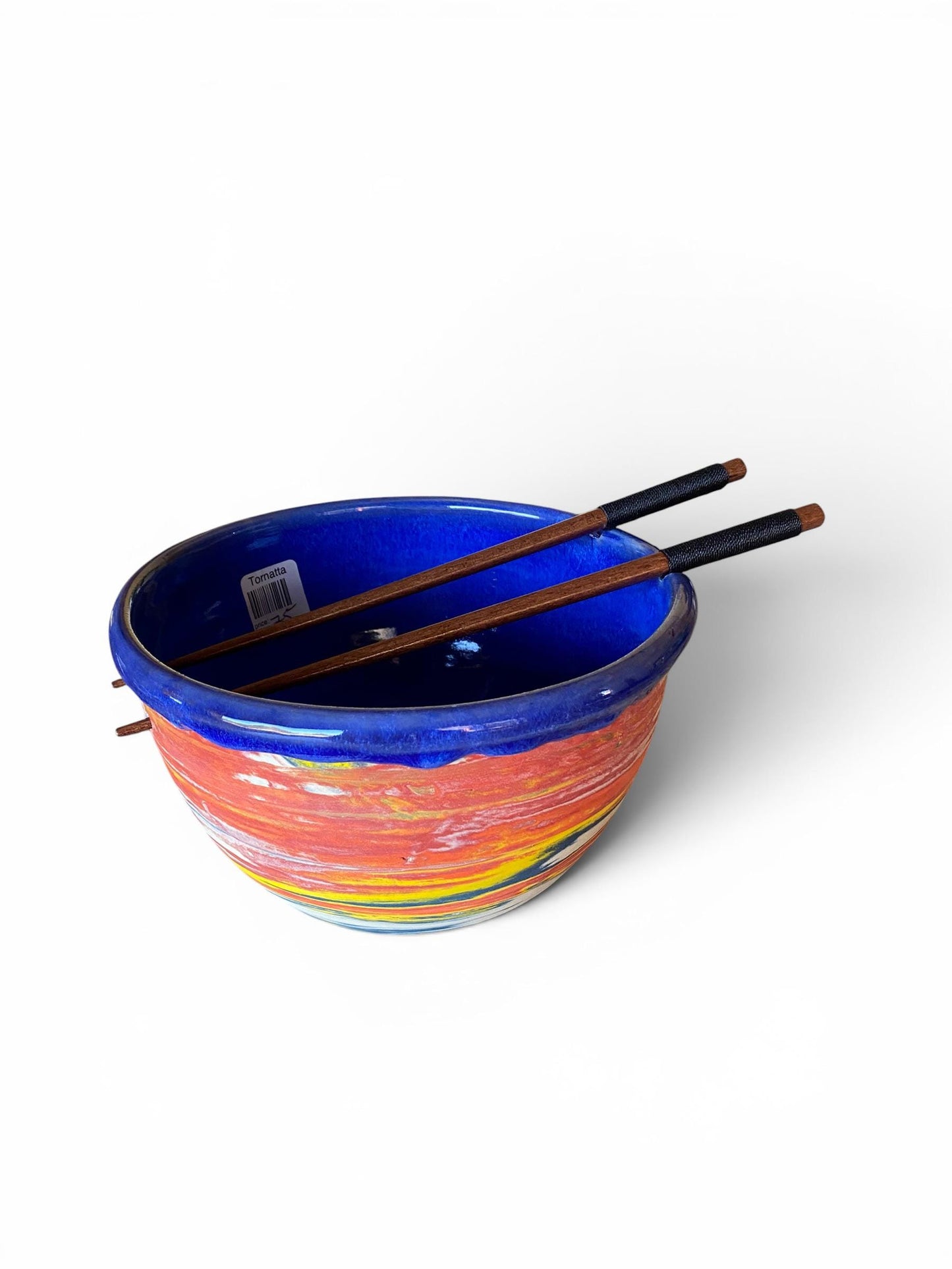 Handcrafted Large Neriage (layered clay) Noodle Bowl Set: Porcelain Noodle Dish with Chopsticks