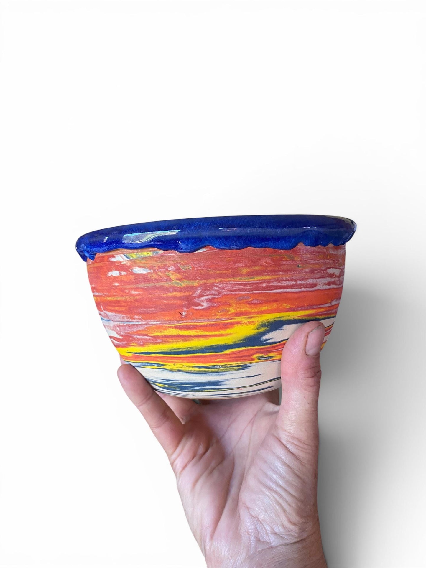 Handcrafted Large Neriage (layered clay) Noodle Bowl Set: Porcelain Noodle Dish with Chopsticks