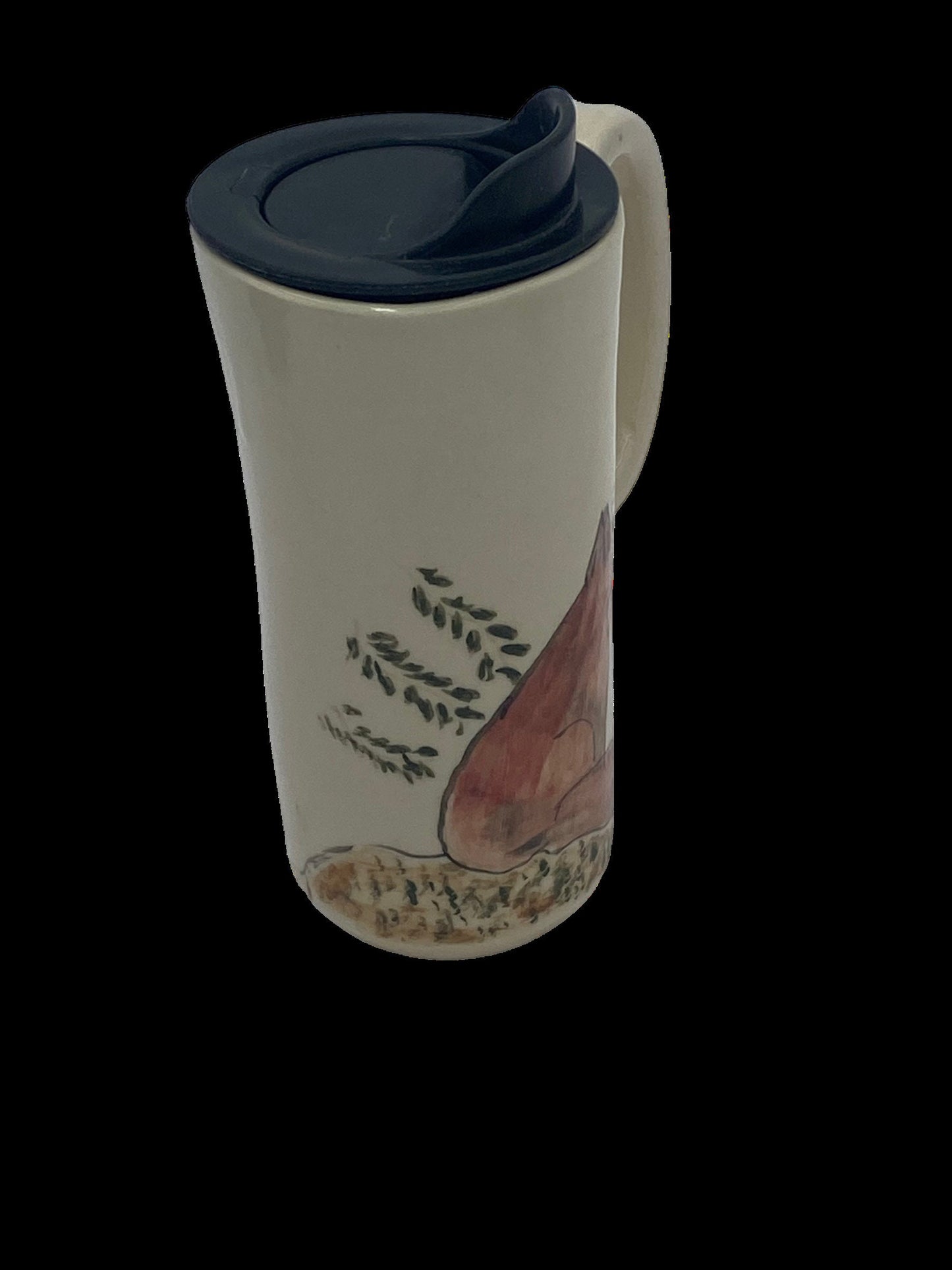 Handmade Handpainted Travel Mug with  Red Fox -  Mug - Pottery Mug -  Coffee Mug