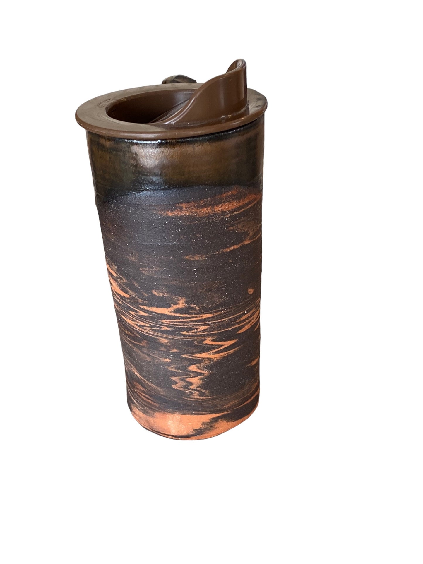 Cinnamon Glazed Agateware Handmade 16-Ounce Travel Mug - Stylish Pottery with Locking Lid for Your On-the-Go Sips